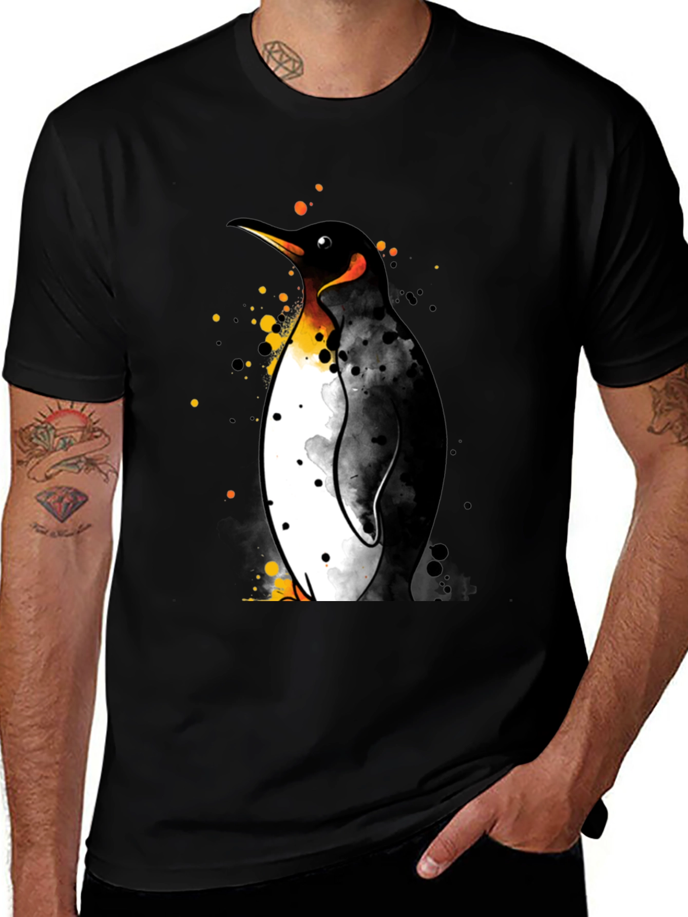 Variant 24 of Penguin Watercolor Graphic Black T-Shirt