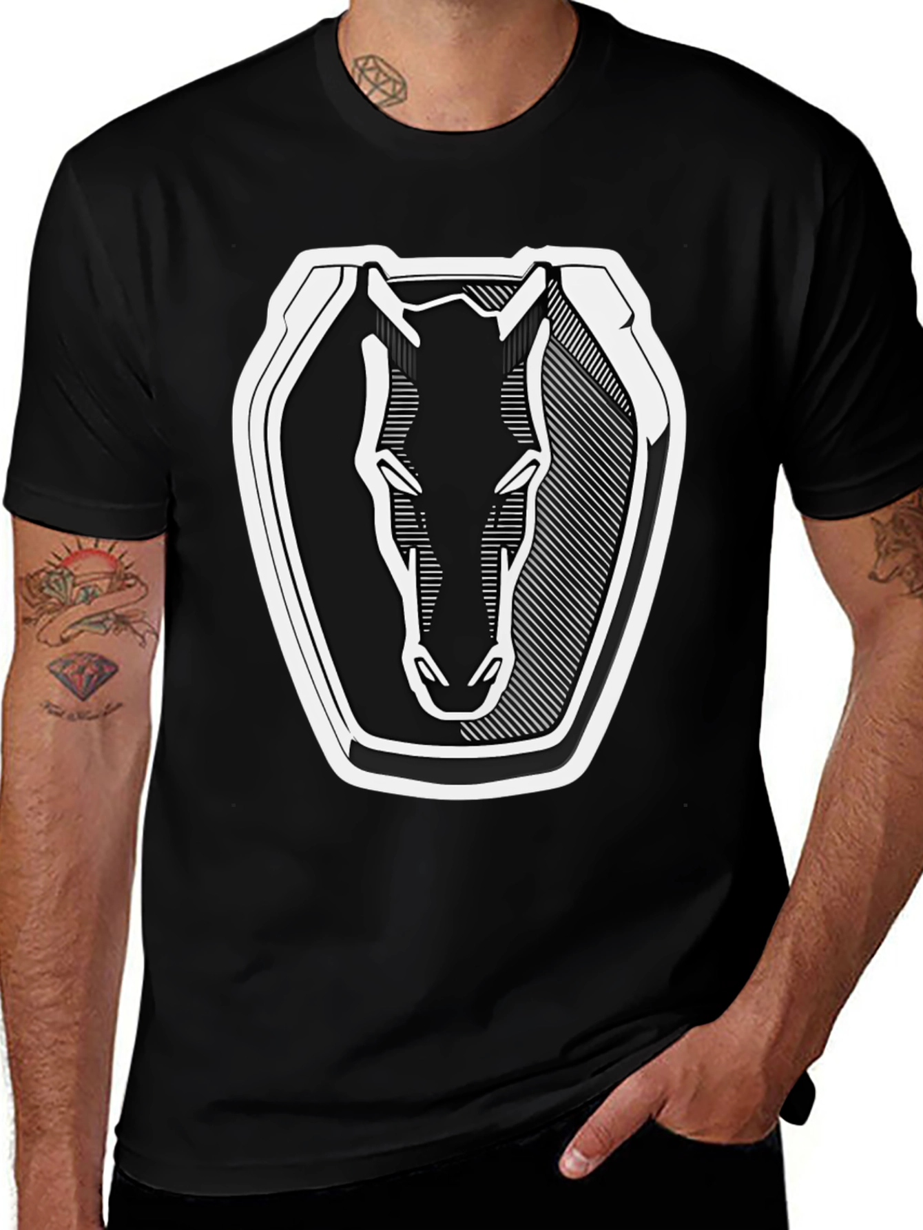 Variant 2 of Horse Emblem Black Graphic Tee - Stylish Men's T-Shirt