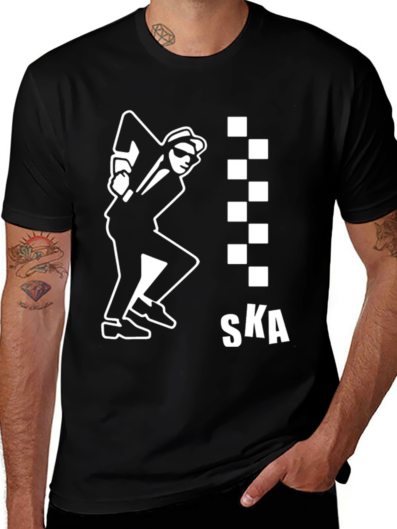 Variant 13 of SKA T-Shirt: Black & White Checkered Design