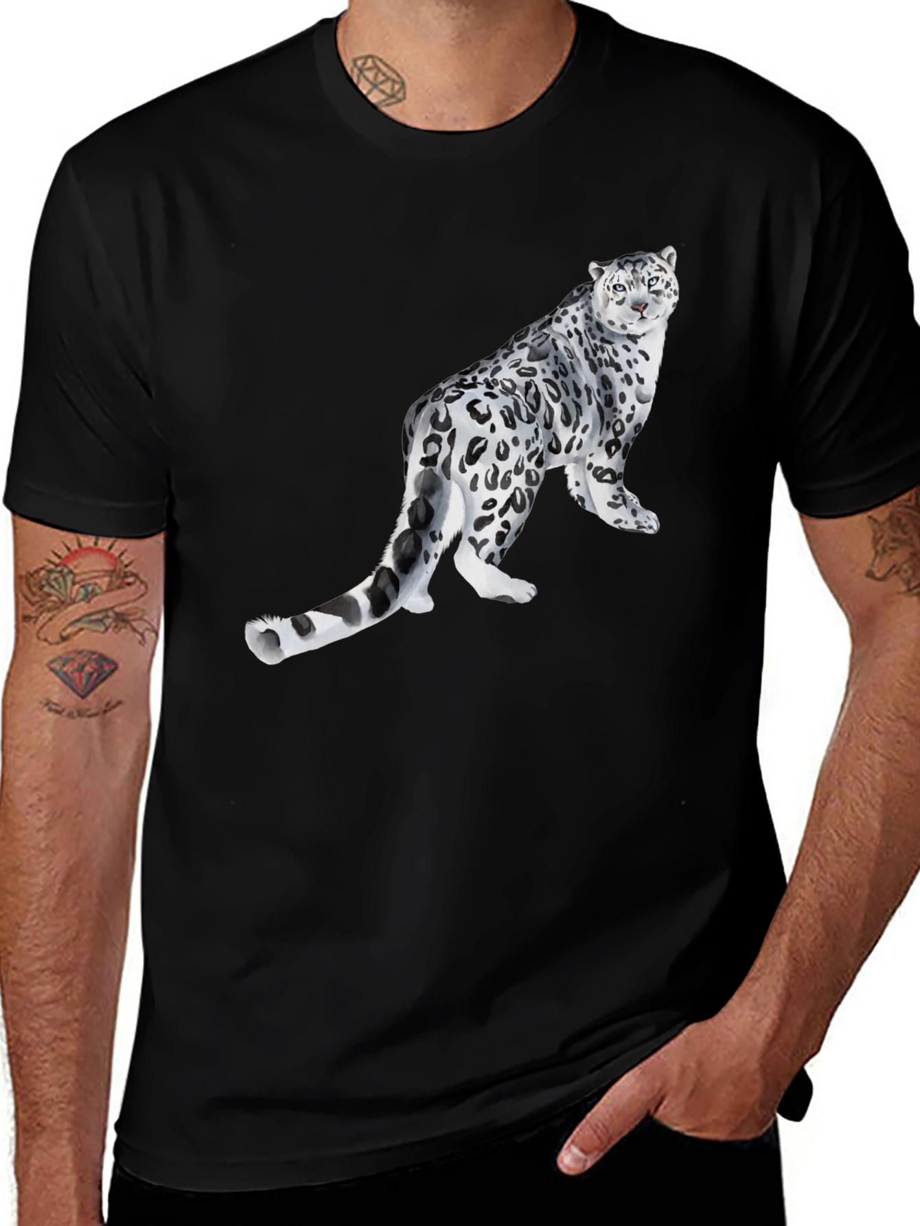 Variant 27 of Cool Snow Leopard Graphic Black T-Shirt