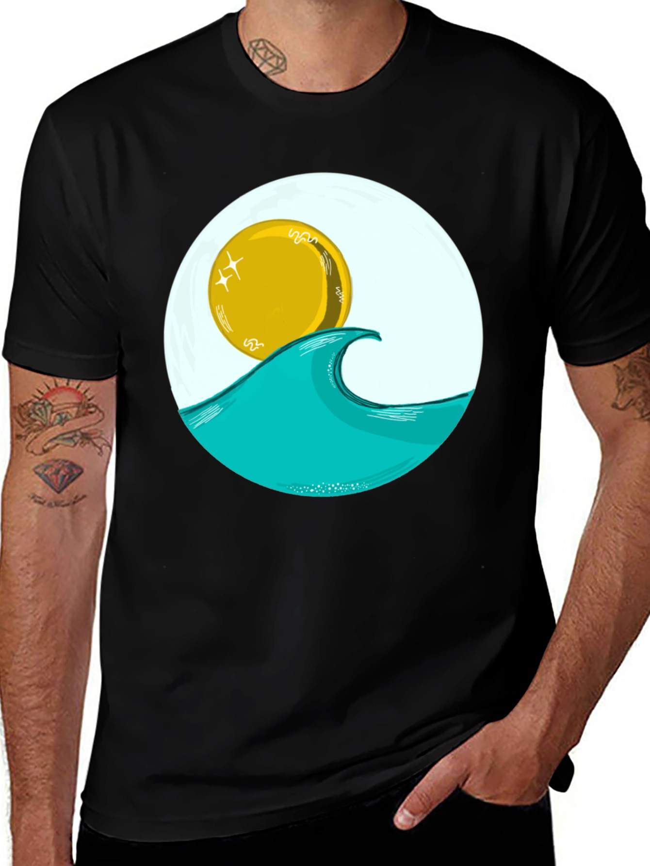 Variant 28 of Sun Wave Graphic Tee - Black Cotton T-Shirt