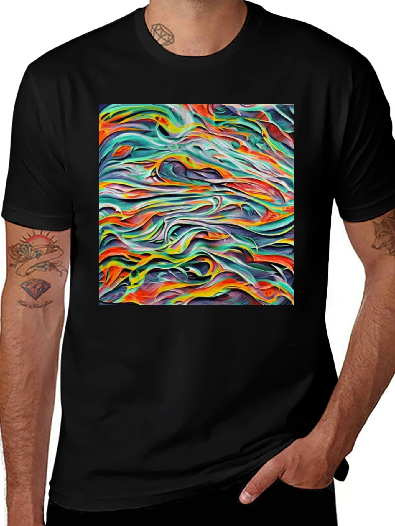 Variant 17 of Abstract Swirl Art Black T-Shirt