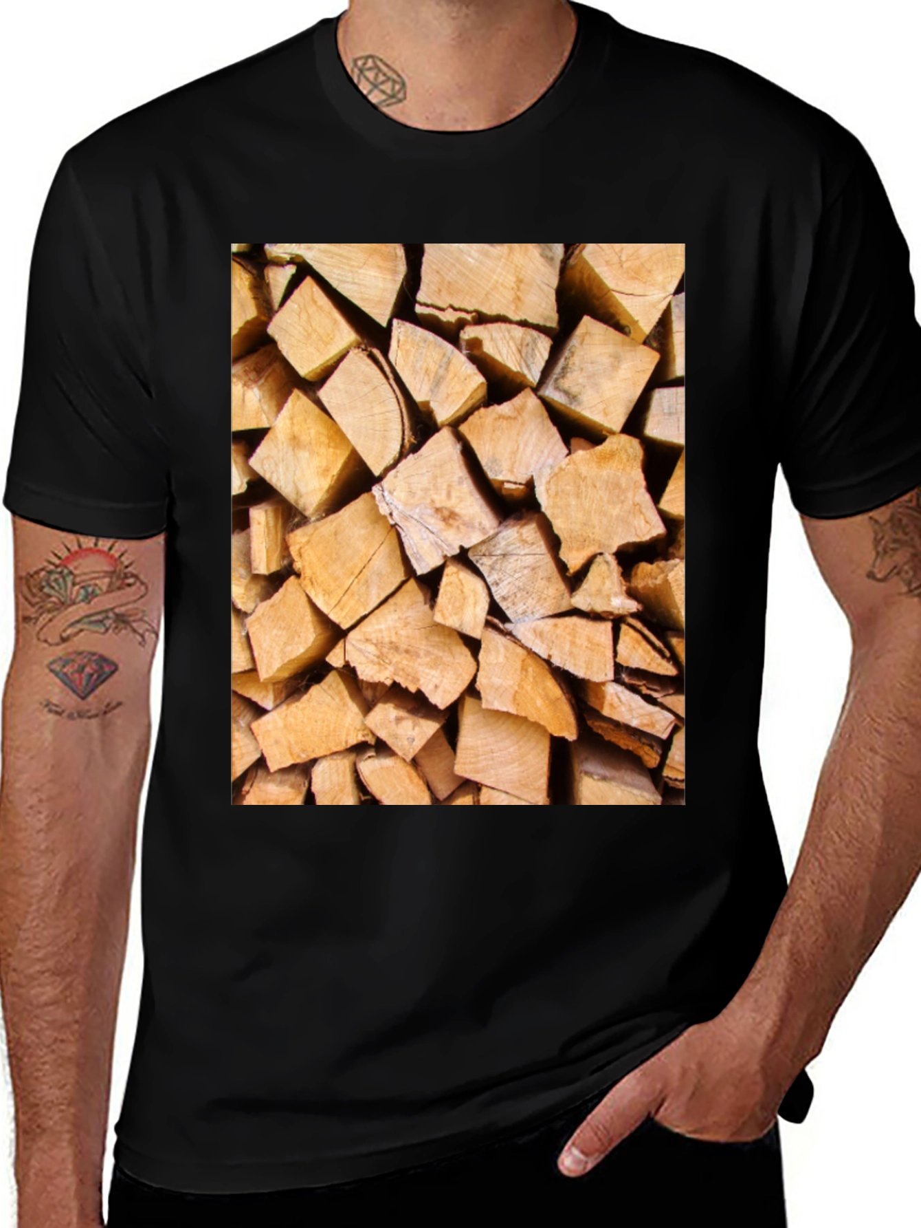 Variant 25 of Log Pile Graphic Tee - Black Cotton Casual Shirt