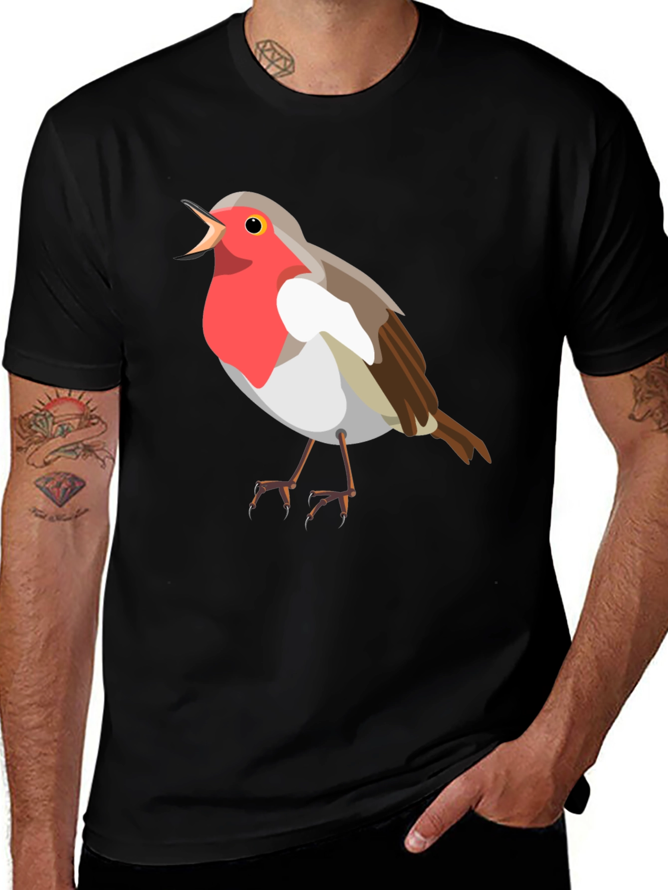 Bird Graphic Tee - Black Casual T-Shirt