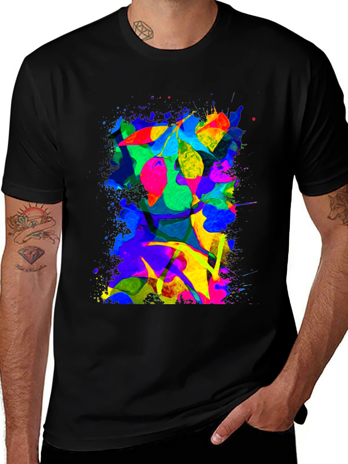 Variant 30 of Abstract Watercolor Splash Graphic Black T-Shirt