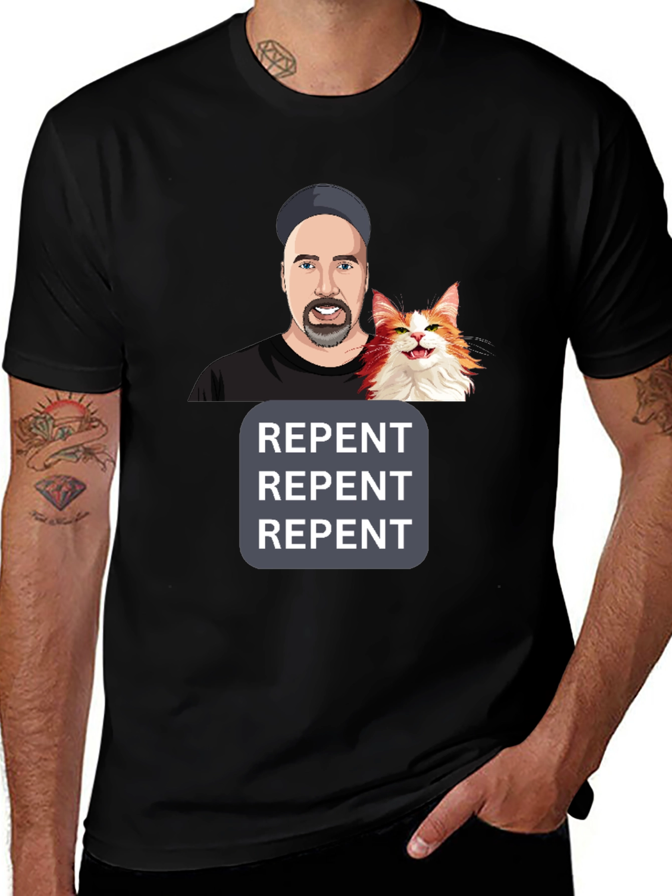 Variant 14 of Repent Cat Graphic Tee - Funny Novelty T-Shirt