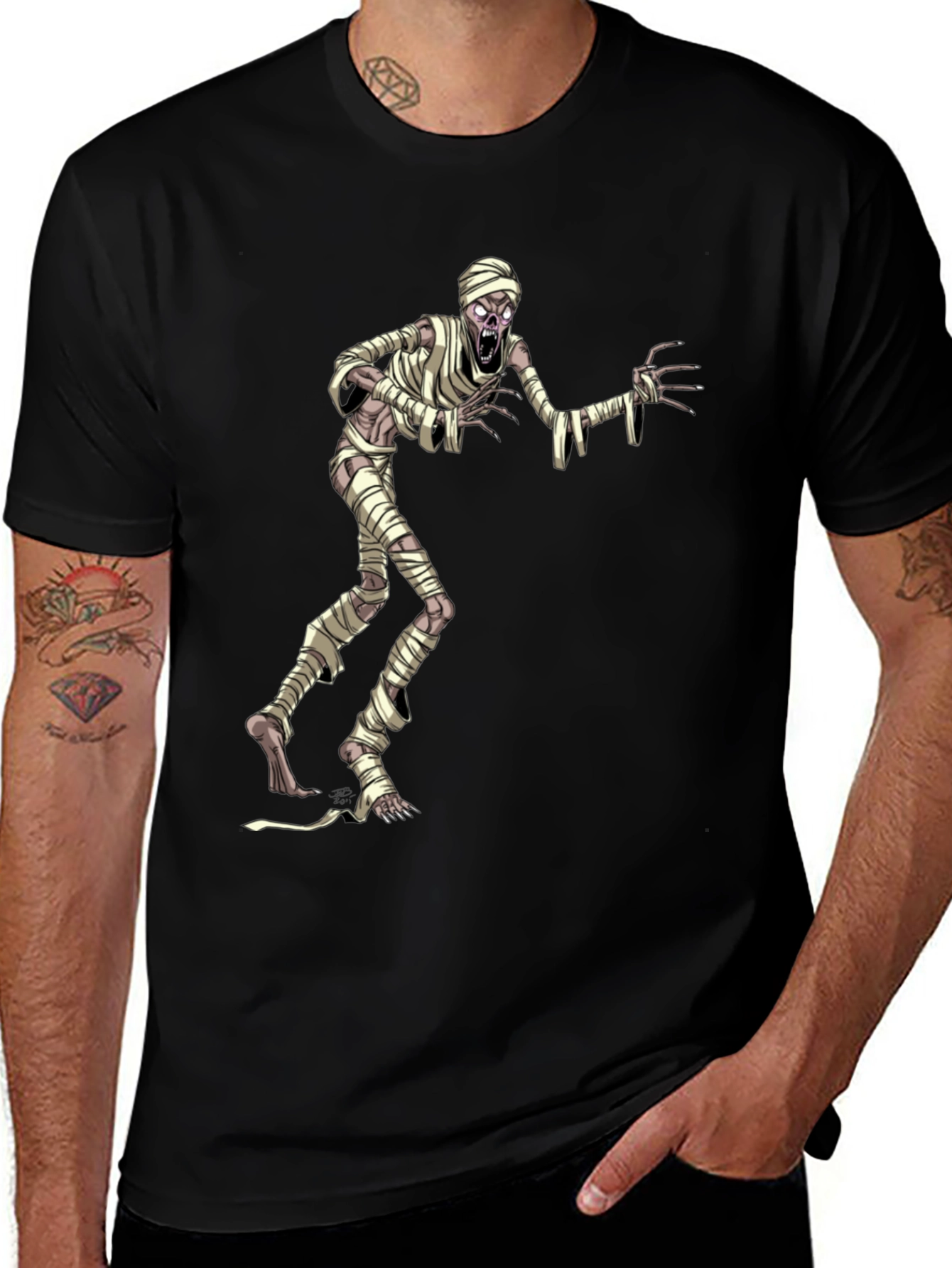 Variant 24 of Mummy Graphic T-Shirt - Black Halloween Tee
