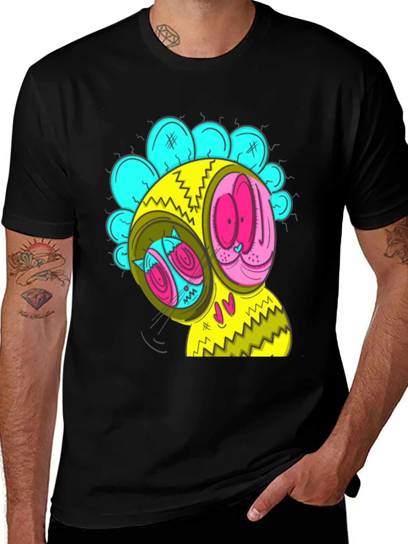 Variant 11 of Abstract Cartoon Graphic Tee - Bold Black T-Shirt