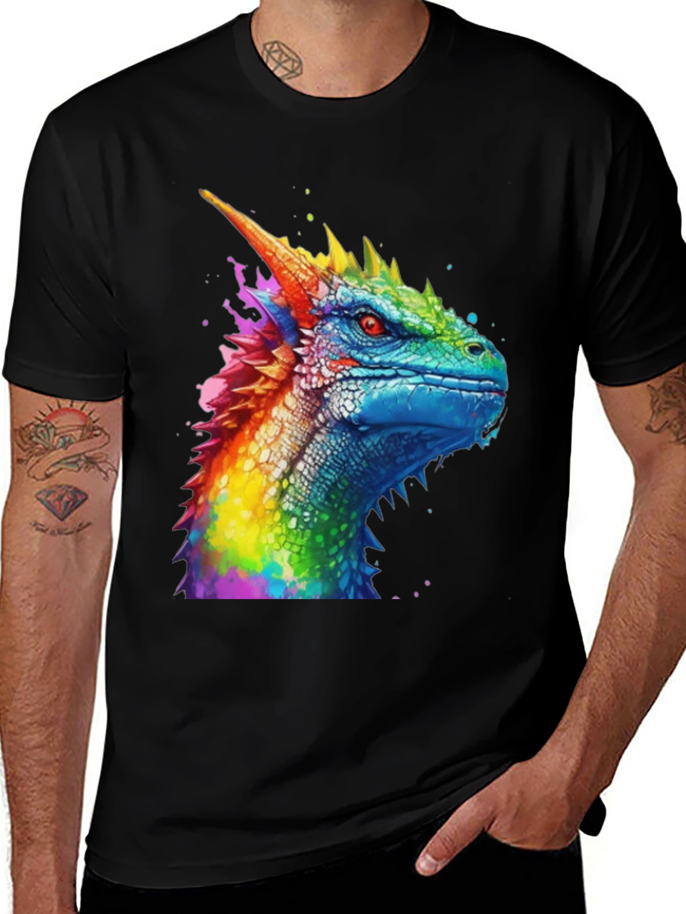 Variant 8 of Rainbow Dragon Graphic Tee - Men's Black T-Shirt