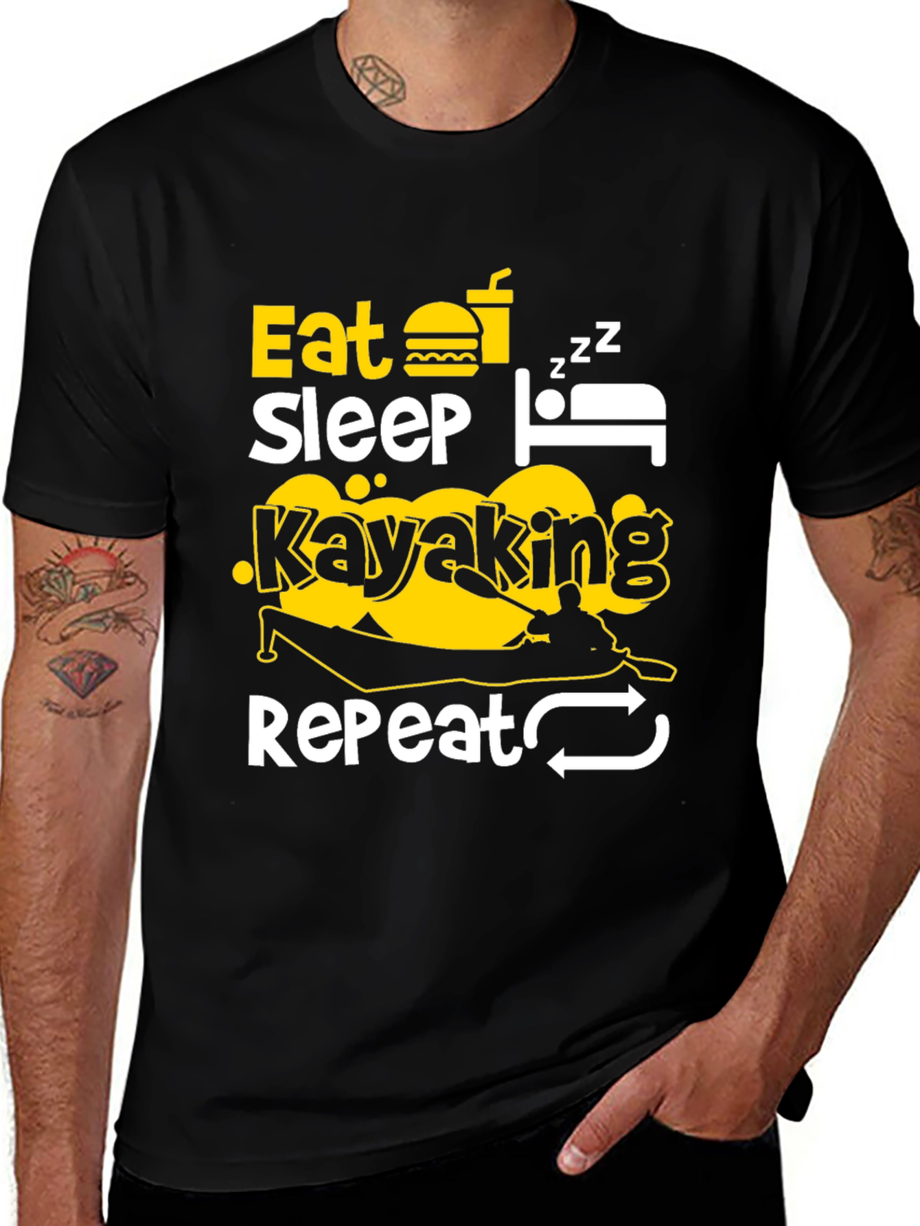 Variant 19 of Eat Sleep Kayaking Repeat Black T-Shirt