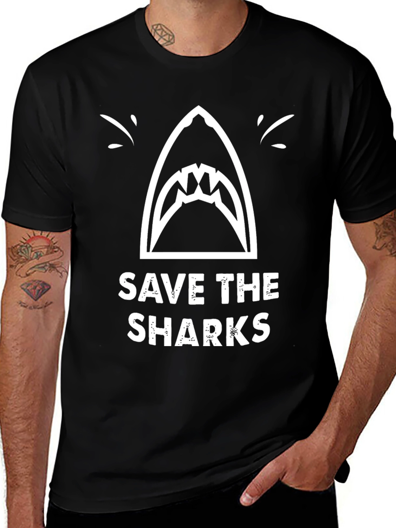 Variant 12 of Save the Sharks Graphic Tee - Black Cotton T-Shirt