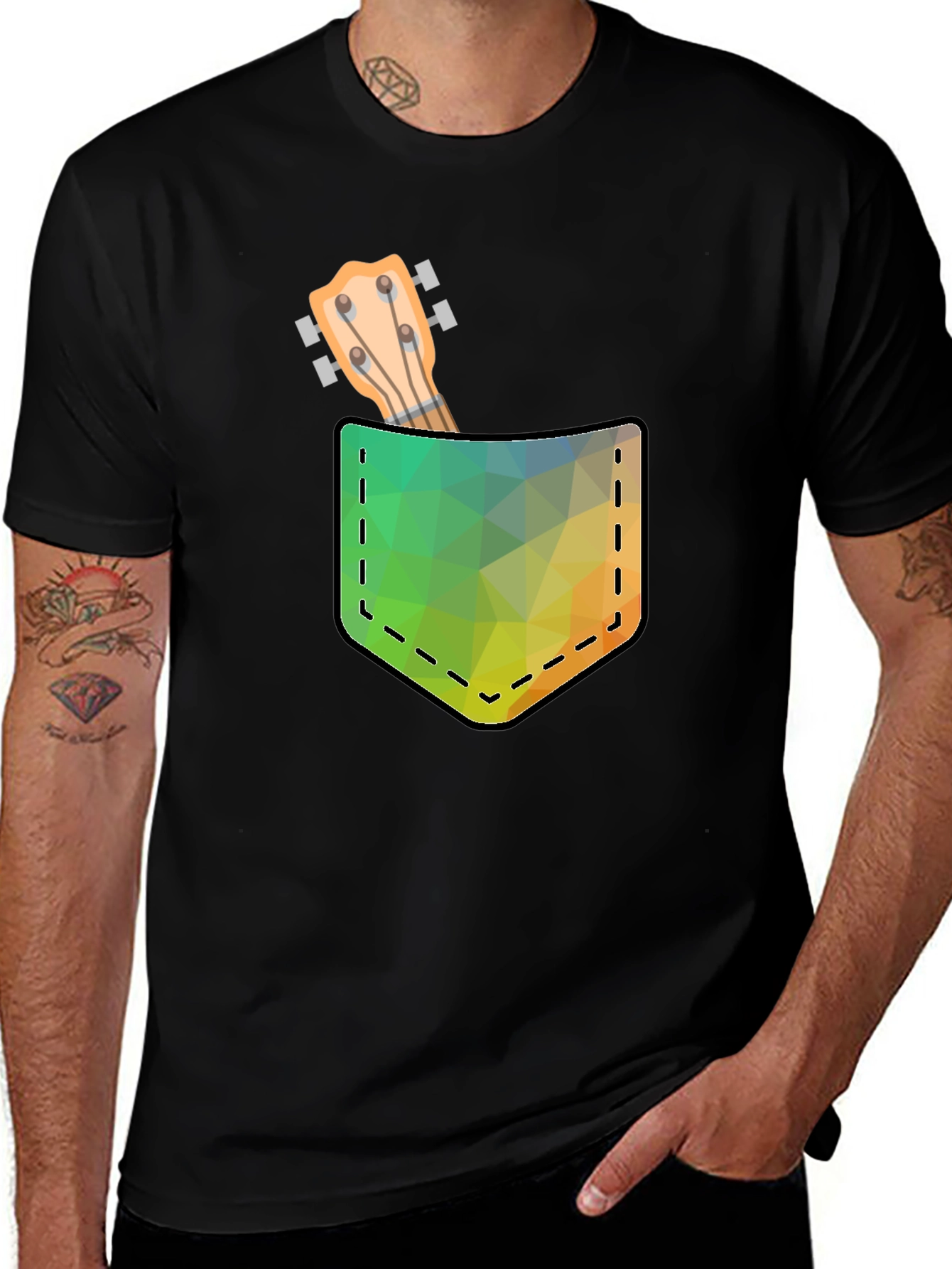 Geometric Ukulele Pocket Print T-Shirt