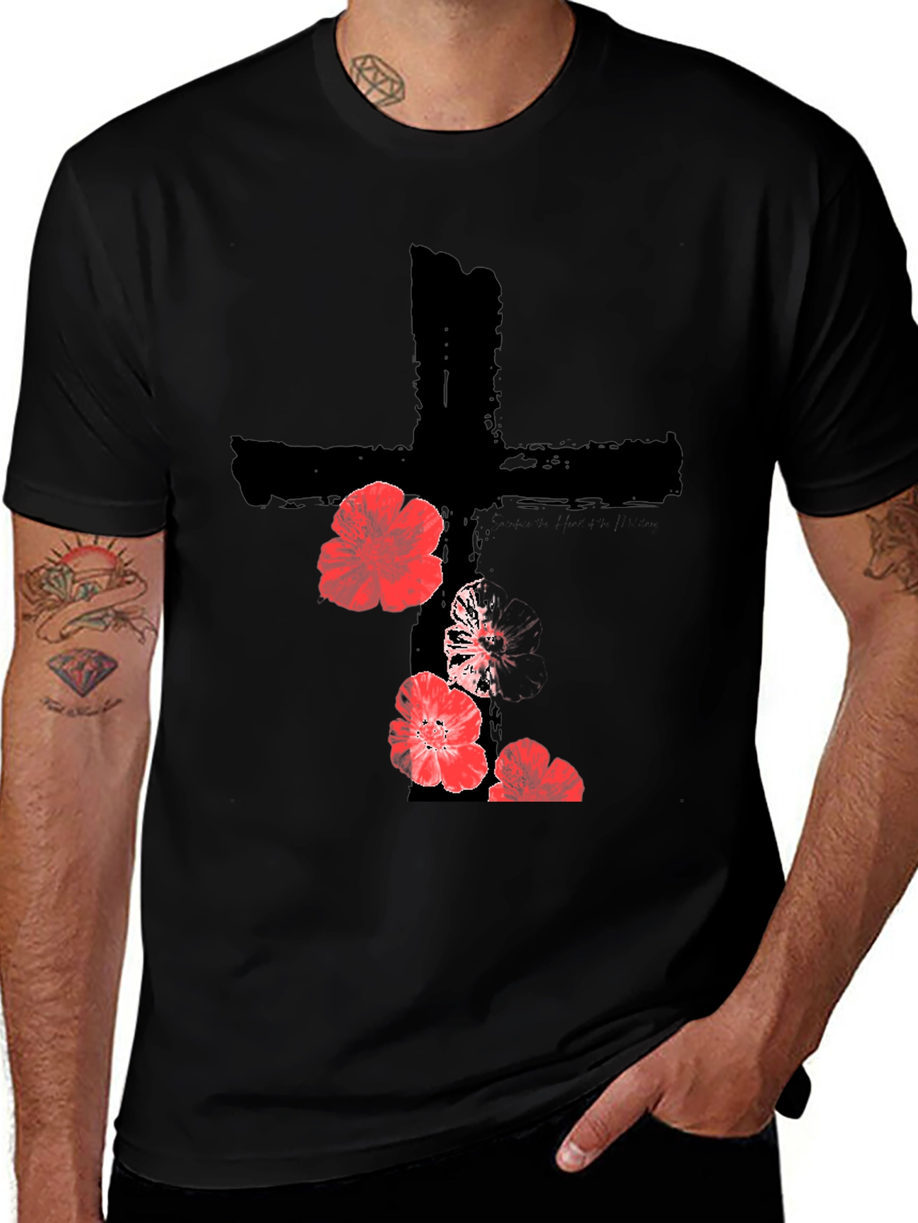 Variant 14 of Floral Cross Graphic T-Shirt - Black