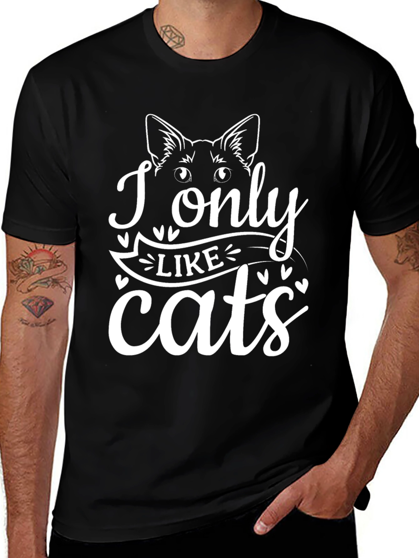 Variant 2 of I Only Like Cats Graphic Tee - Black