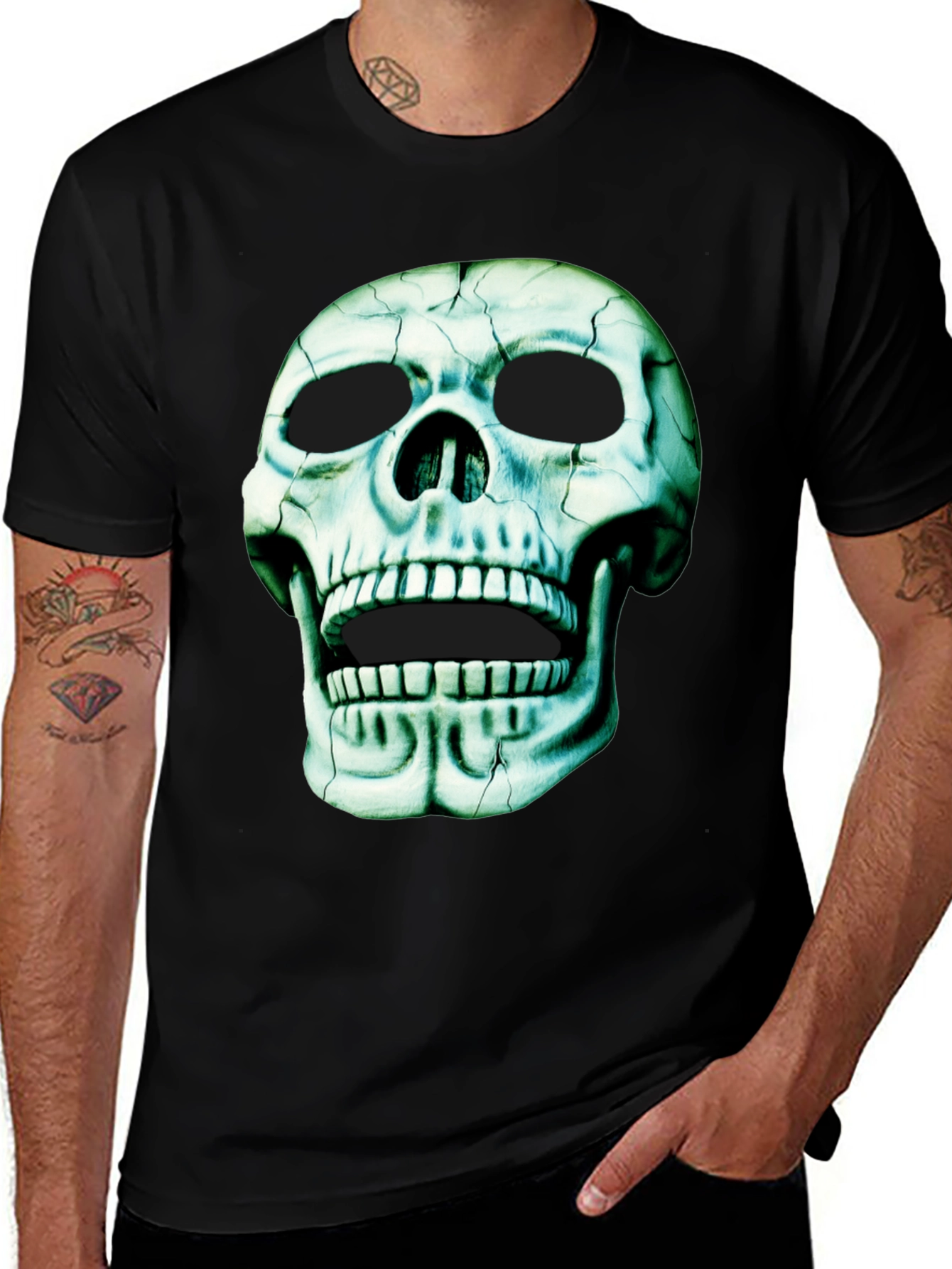 Variant 6 of Cracked Skull Graphic Black T-Shirt