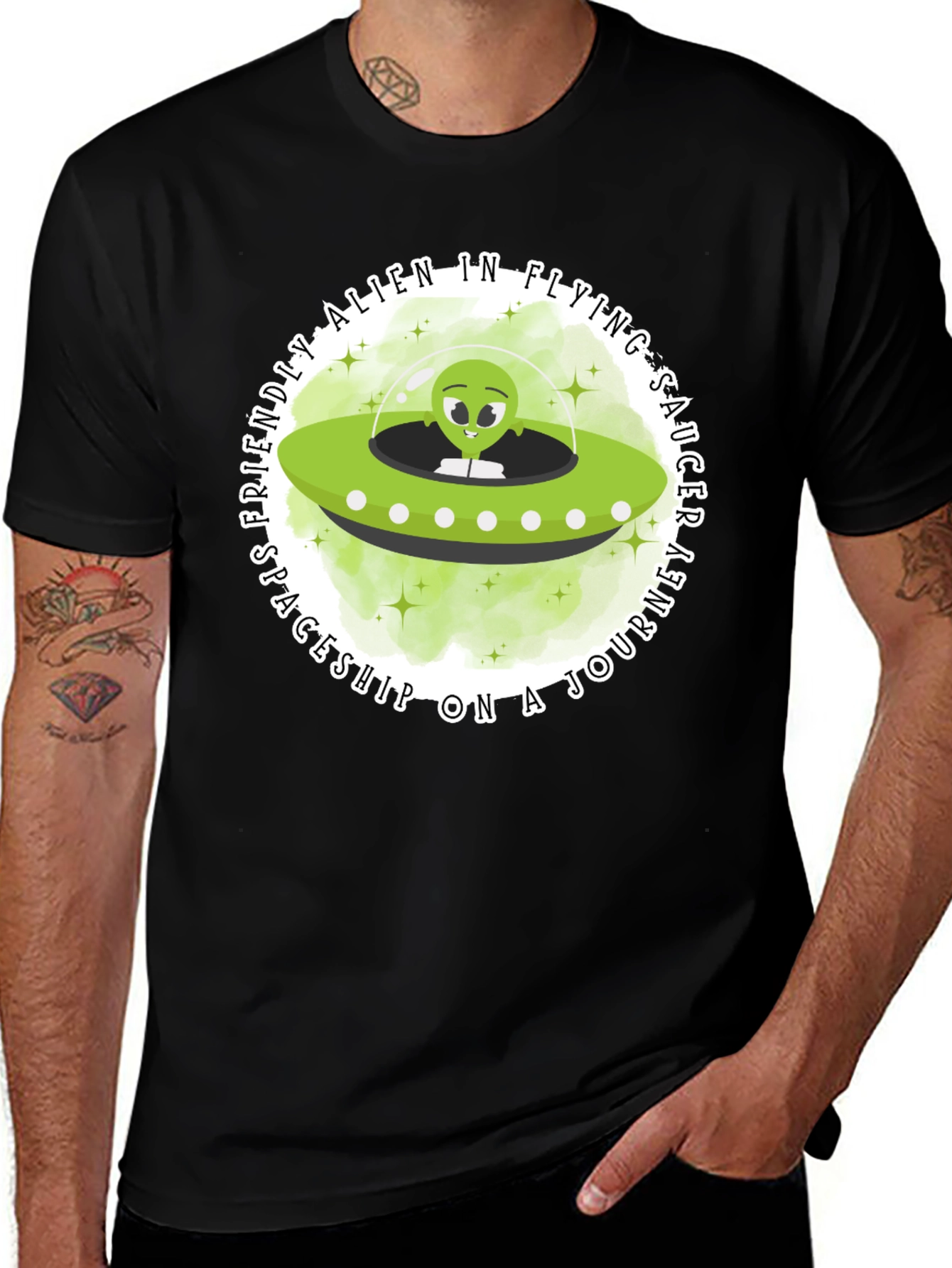 Variant 4 of Friendly Alien Spaceship T-Shirt