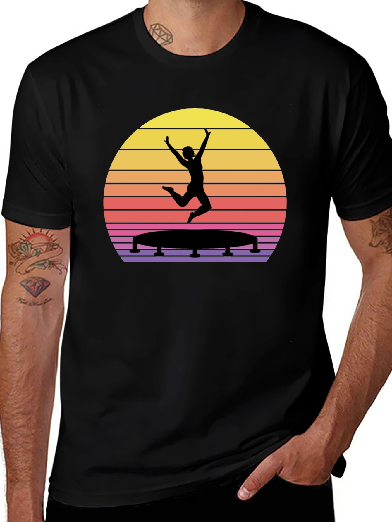 Variant 18 of Retro Sunset Trampoline Black T-Shirt