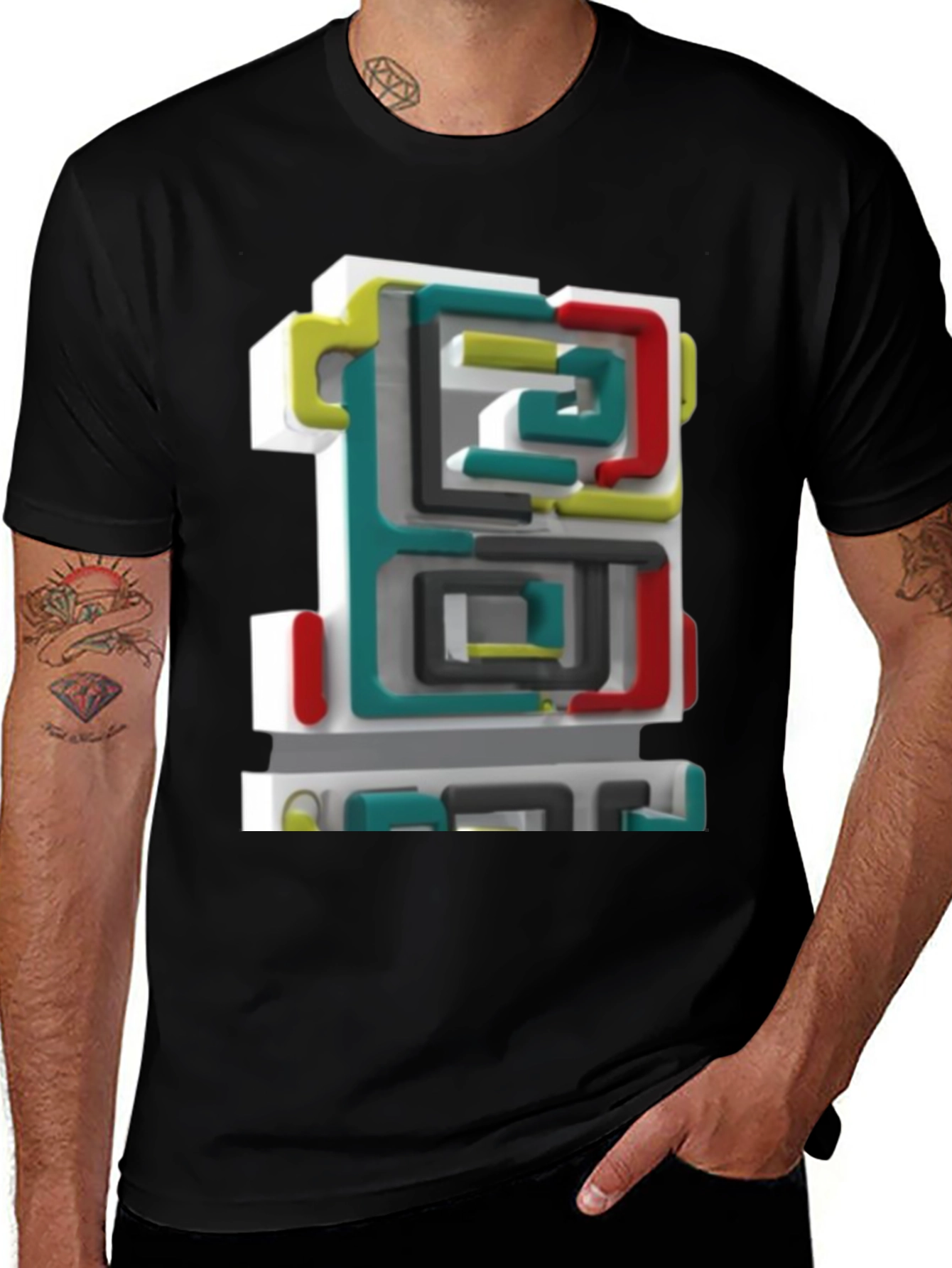 Variant 8 of Abstract Geometric Graphic Black T-Shirt