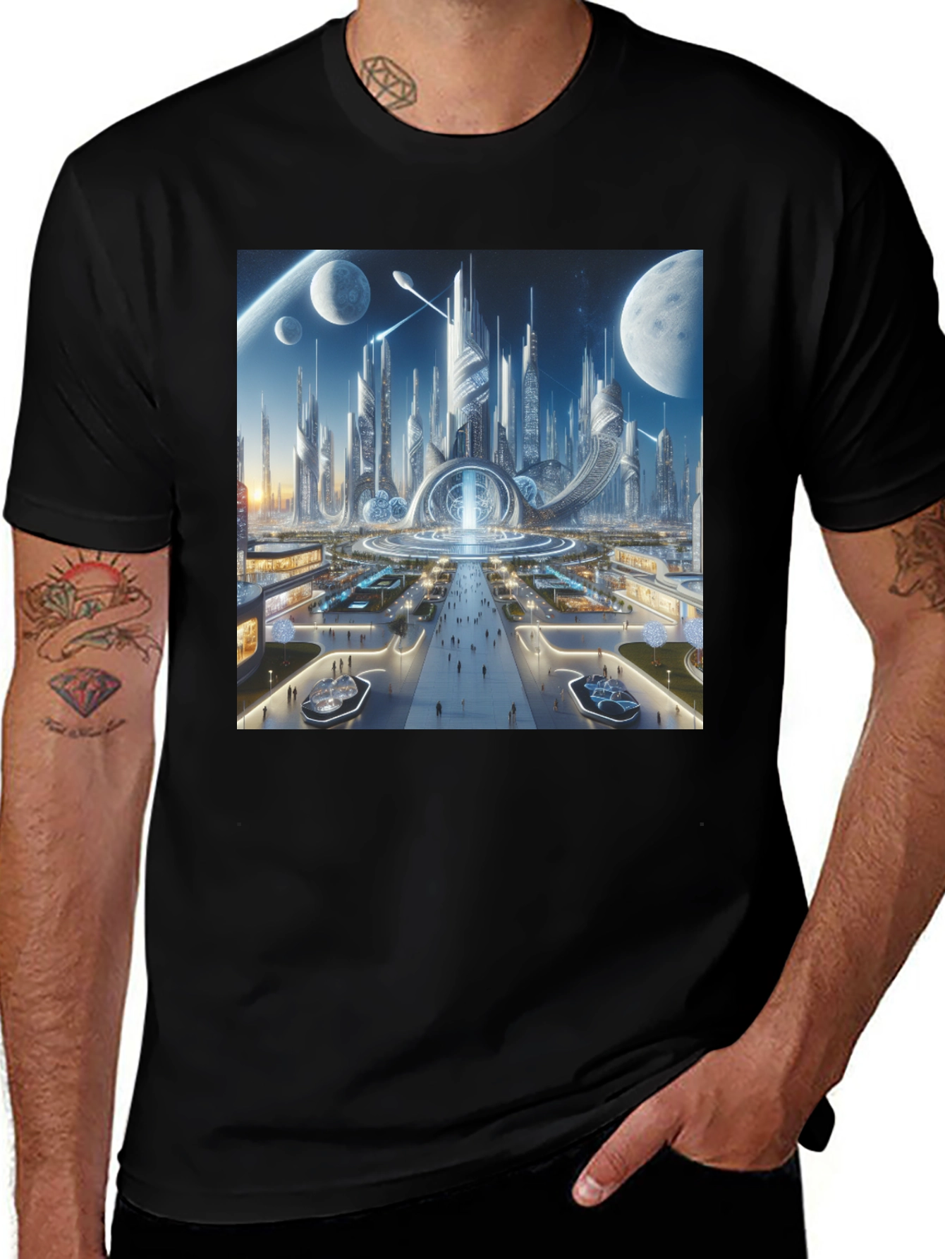 Variant 20 of Futuristic Cityscape Graphic Tee - Sci-Fi Style