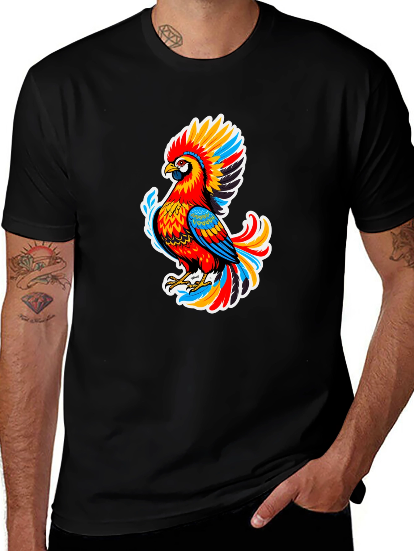 Variant 12 of Vibrant Parrot Graphic Black T-Shirt