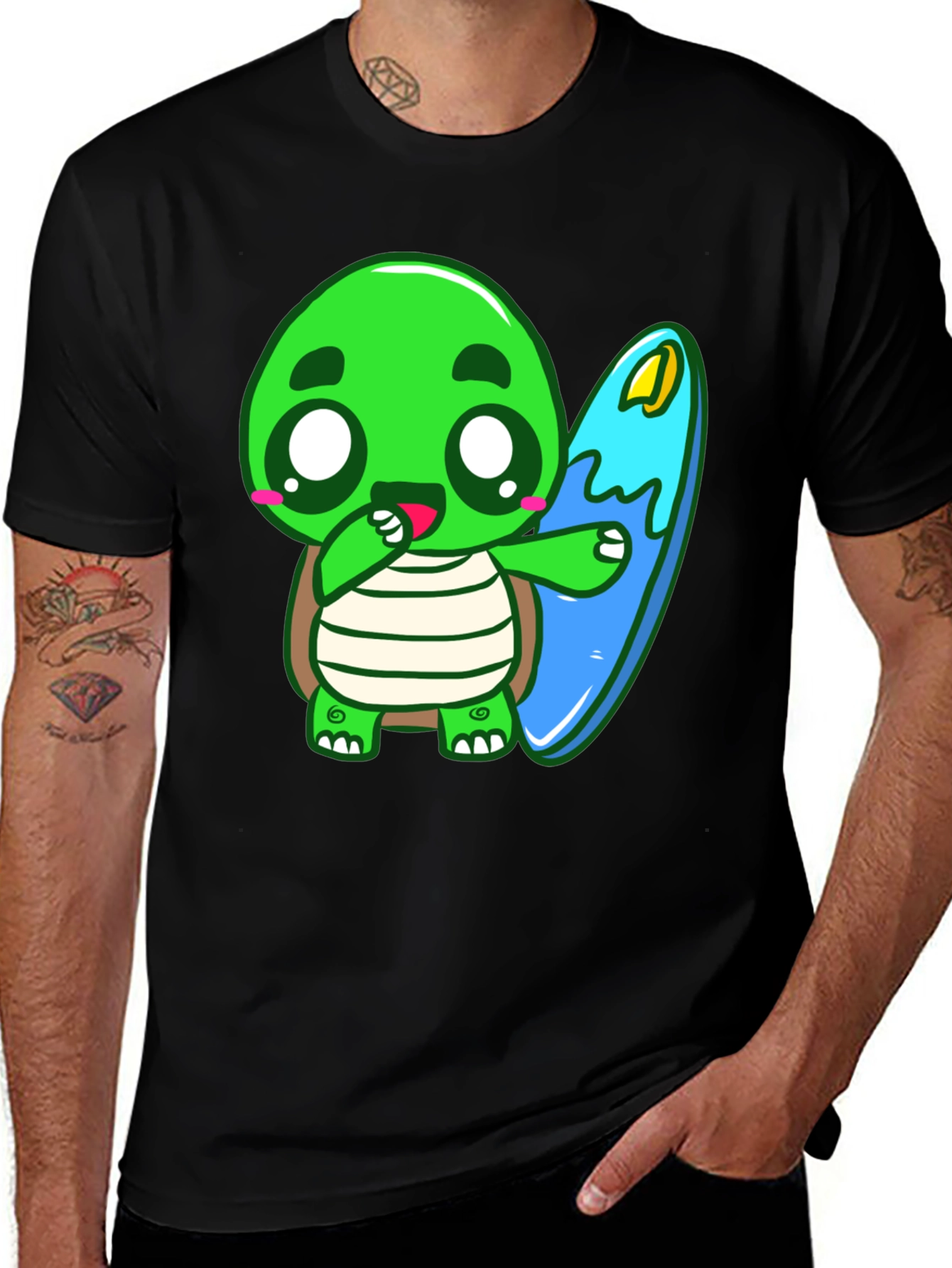 Variant 4 of Cute Turtle Surfing Graphic Tee