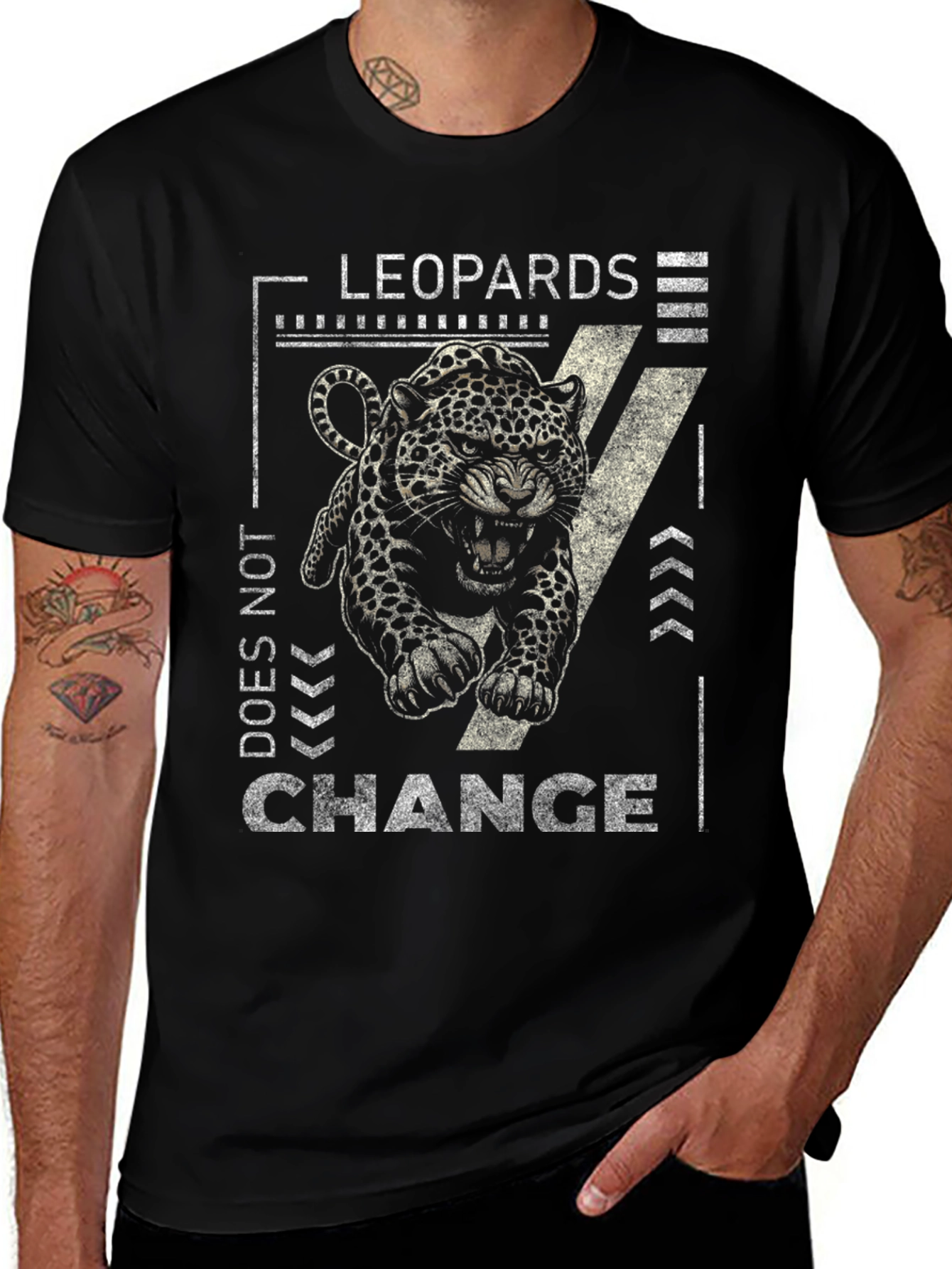 Variant 5 of Leopards Don't Change Graphic Tee - Stylish Black T-Shirt