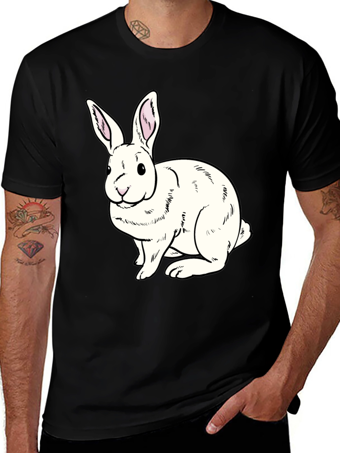 Variant 21 of Bunny Graphic Tee - Classic Black Cotton T-Shirt