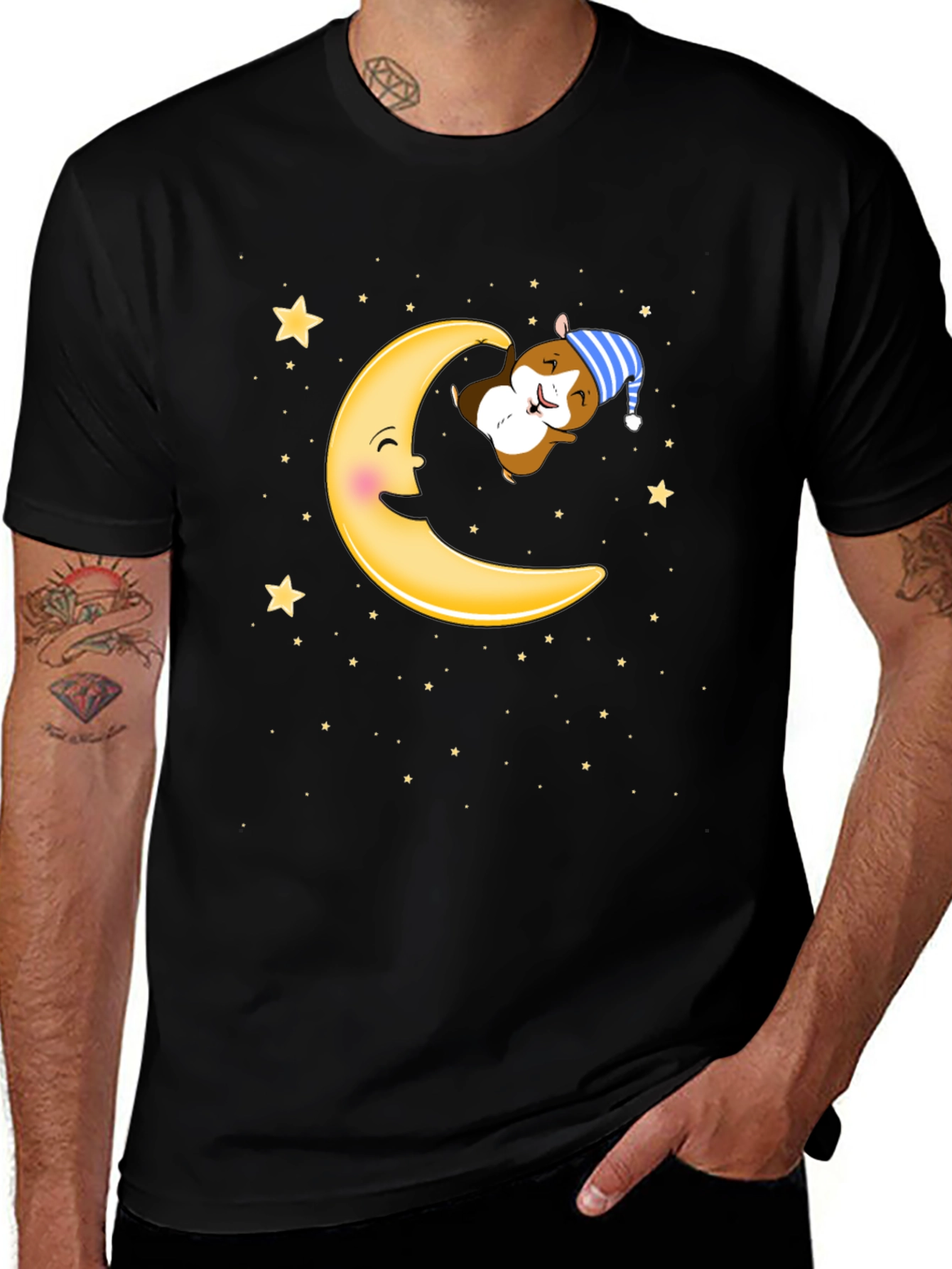 Variant 15 of Sleepy Hamster Moon T-Shirt - Cute Cartoon Graphic Tee