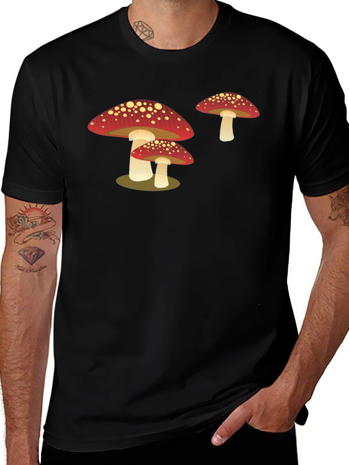 Variant 25 of Mushroom Graphic T-Shirt - Black Casual Tee