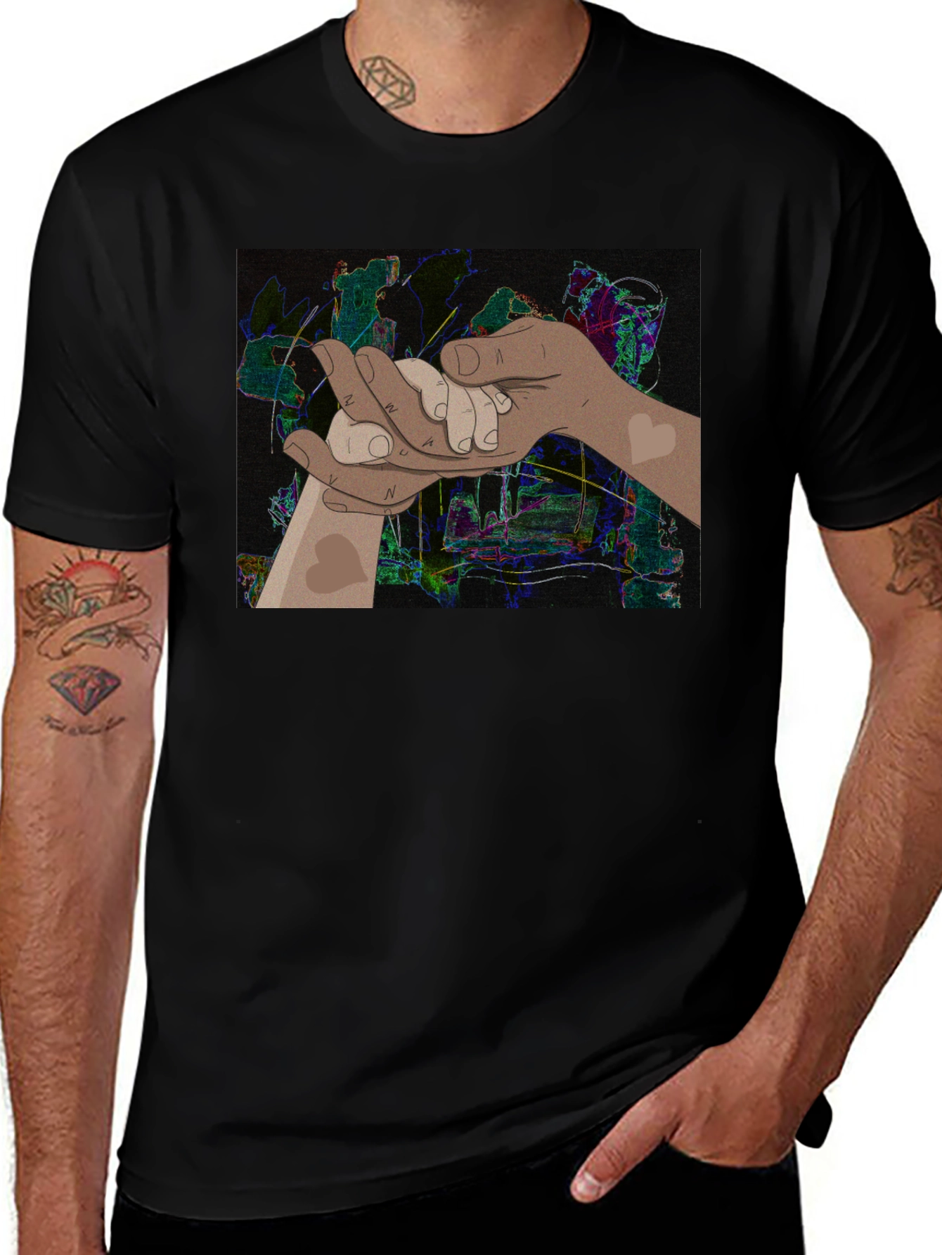 Variant 7 of Black Graphic Tee - Holding Hands Design
