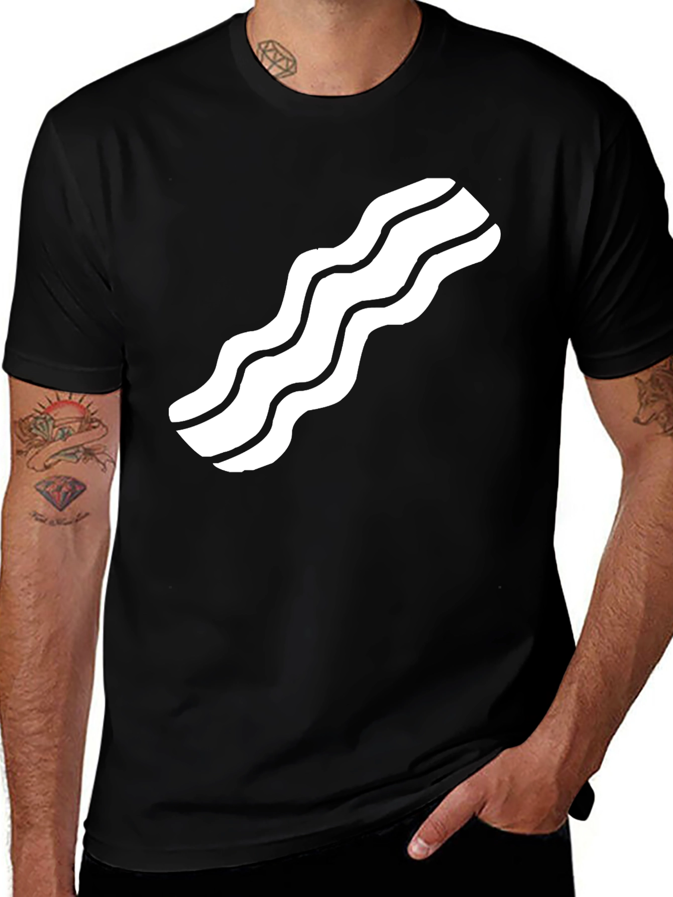 Variant 4 of Bacon Strip Graphic Tee - Casual Black T-Shirt