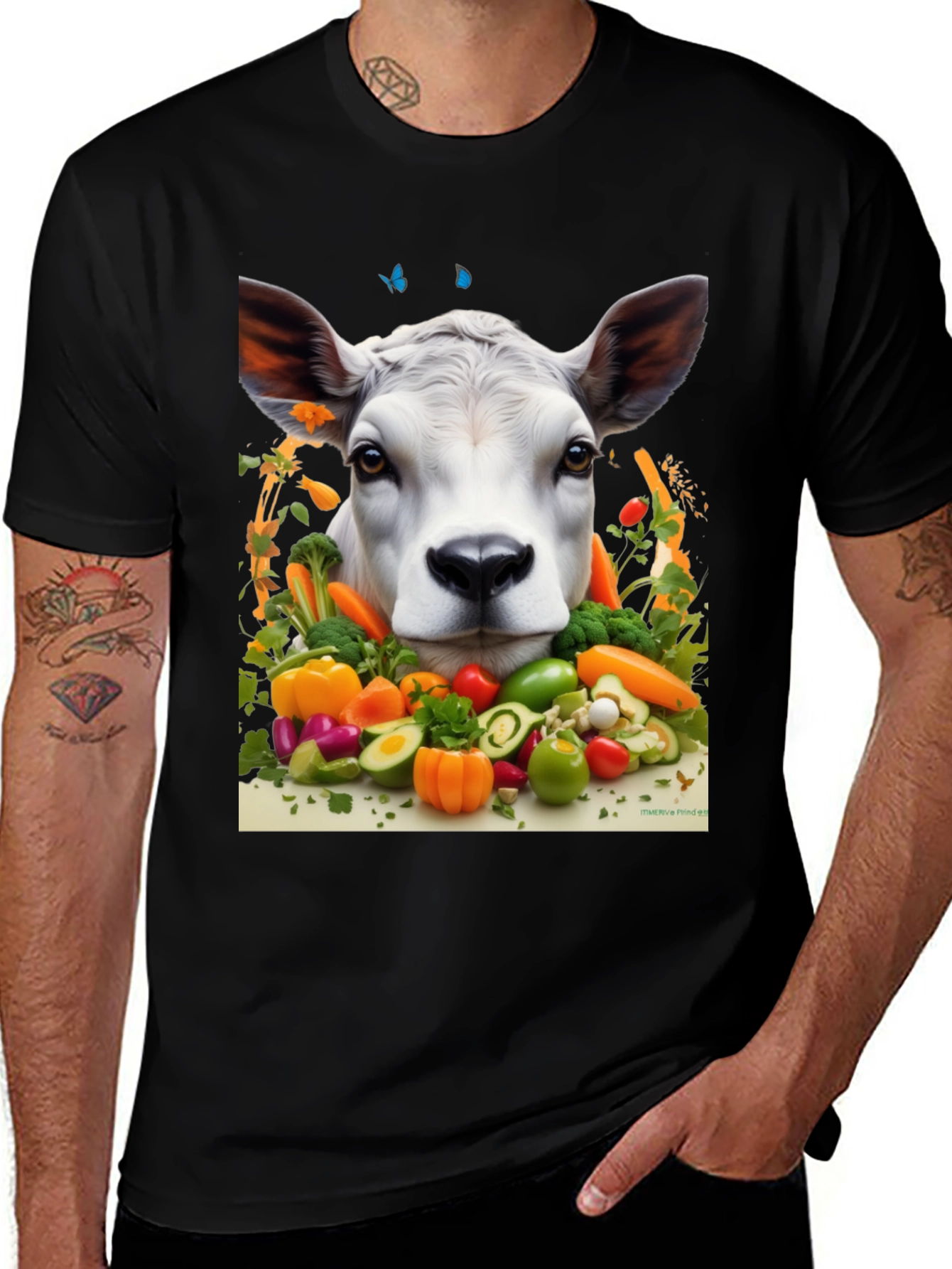 Variant 3 of Veggie Cow Graphic Tee - Black
