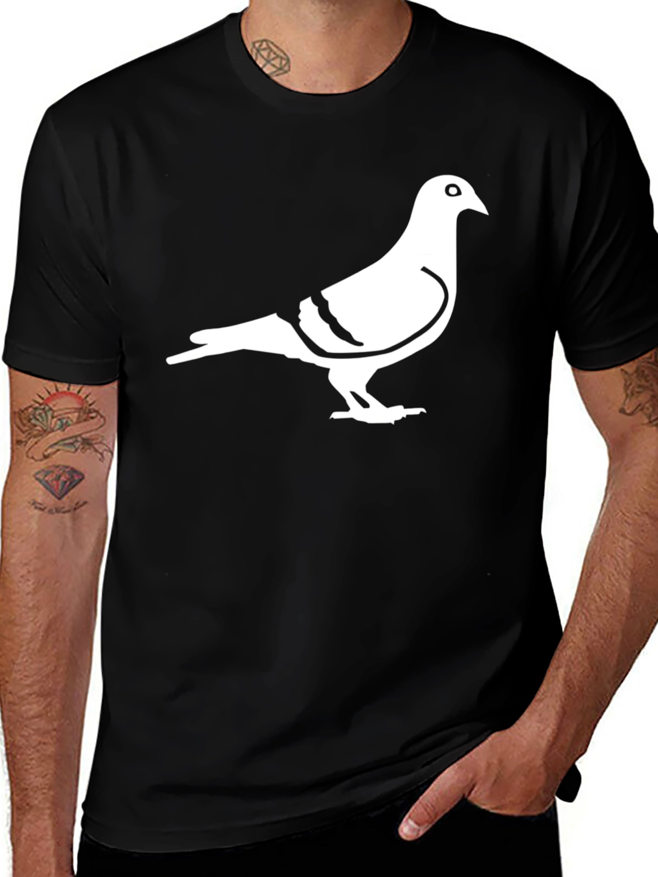 Variant 2 of Pigeon Graphic Tee - Black Casual T-Shirt