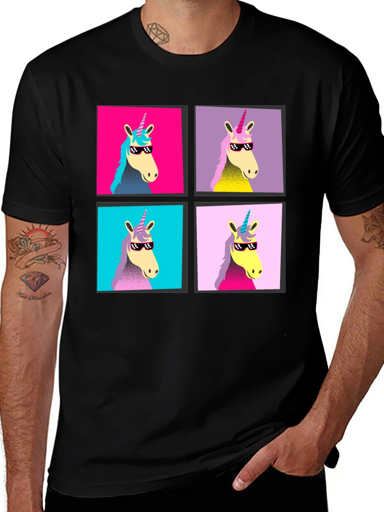 Variant 21 of Unicorn Pop Art Graphic Black T-Shirt