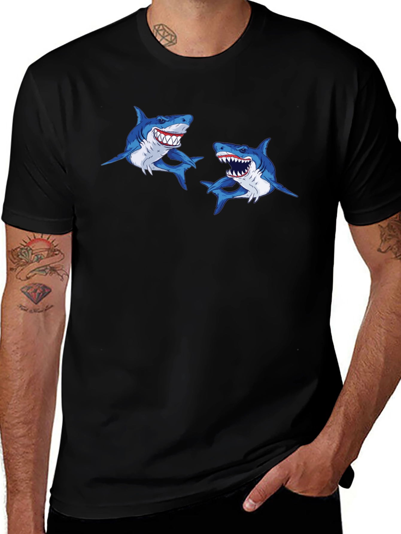 Variant 2 of Shark Attack T-Shirt - Men's Black Graphic Tee
