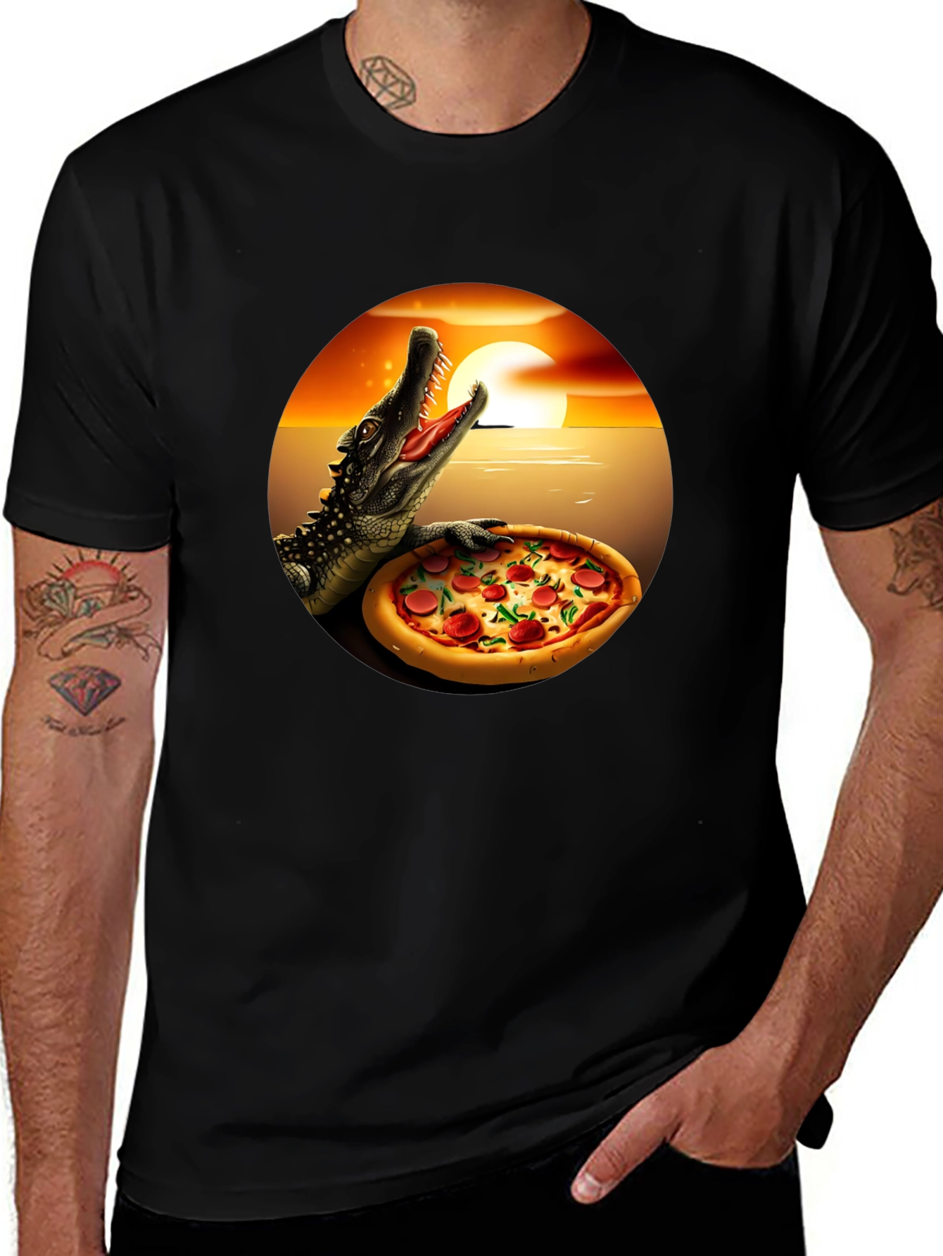 Variant 8 of Pizza Gator Graphic T-Shirt - Novelty Design