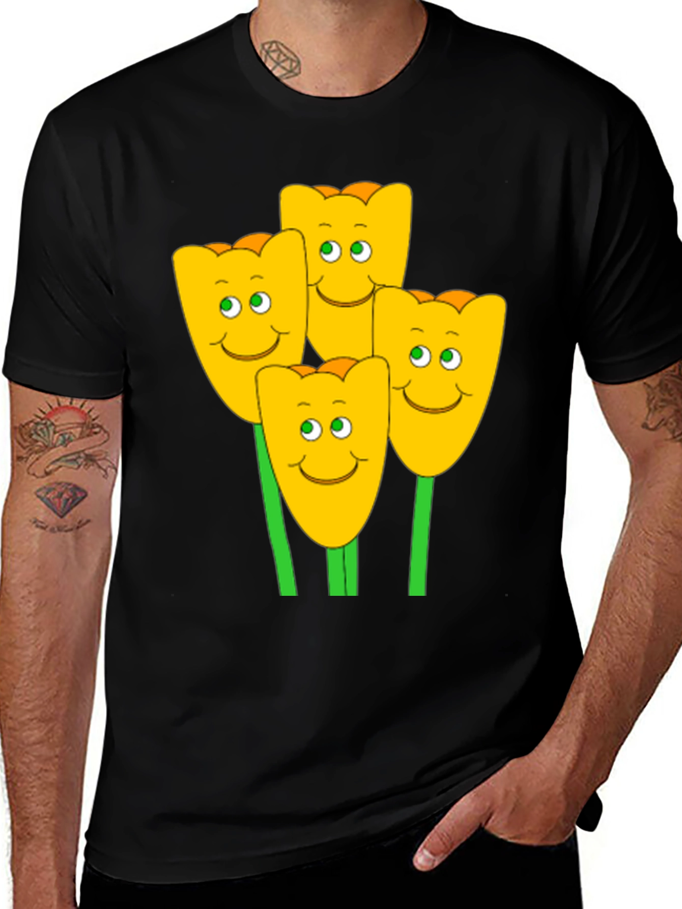 Variant 29 of Happy Tulip Graphic T-Shirt - Men's Black Tee