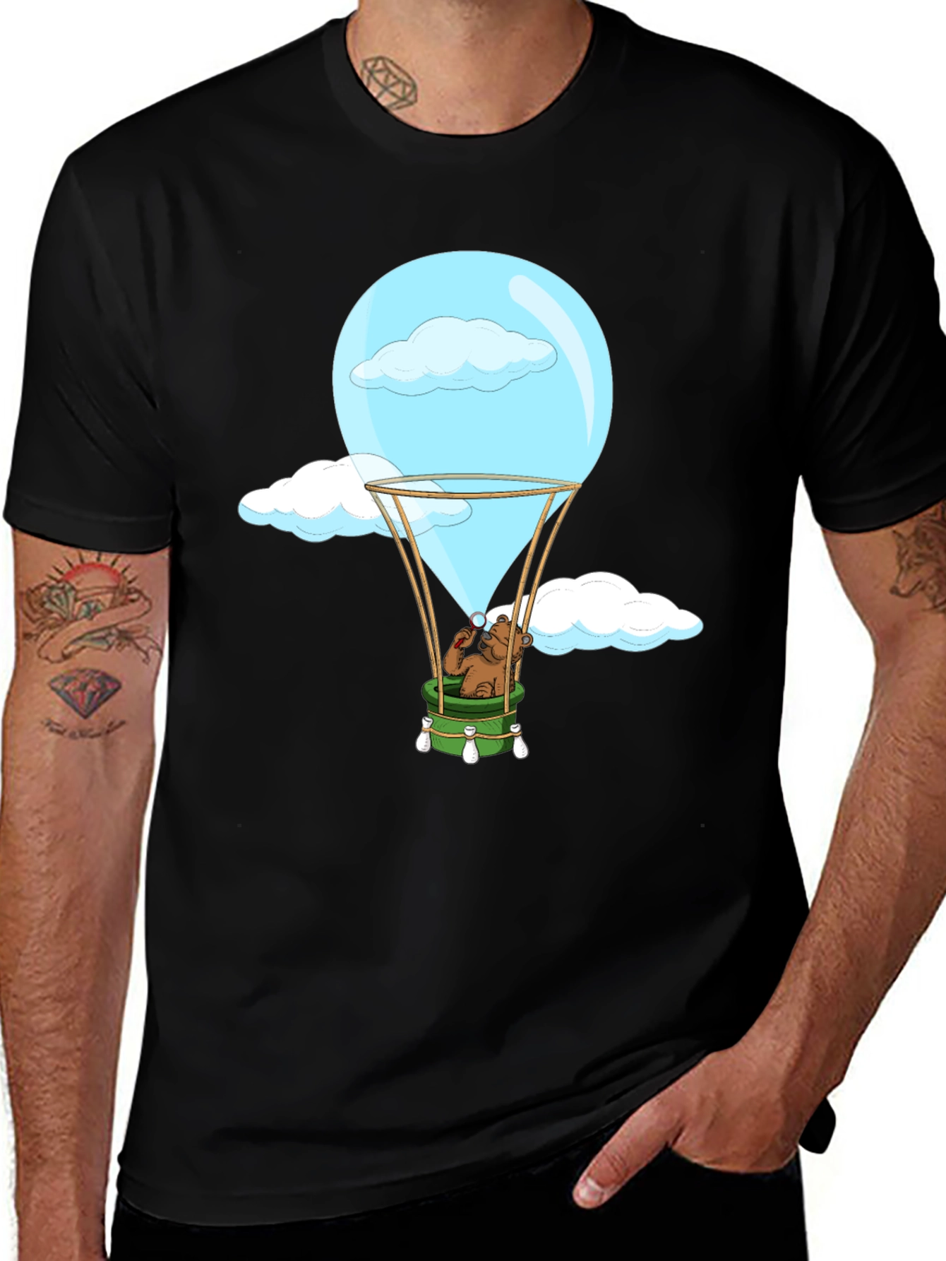 Variant 26 of Bear Hot Air Balloon Black Graphic Tee