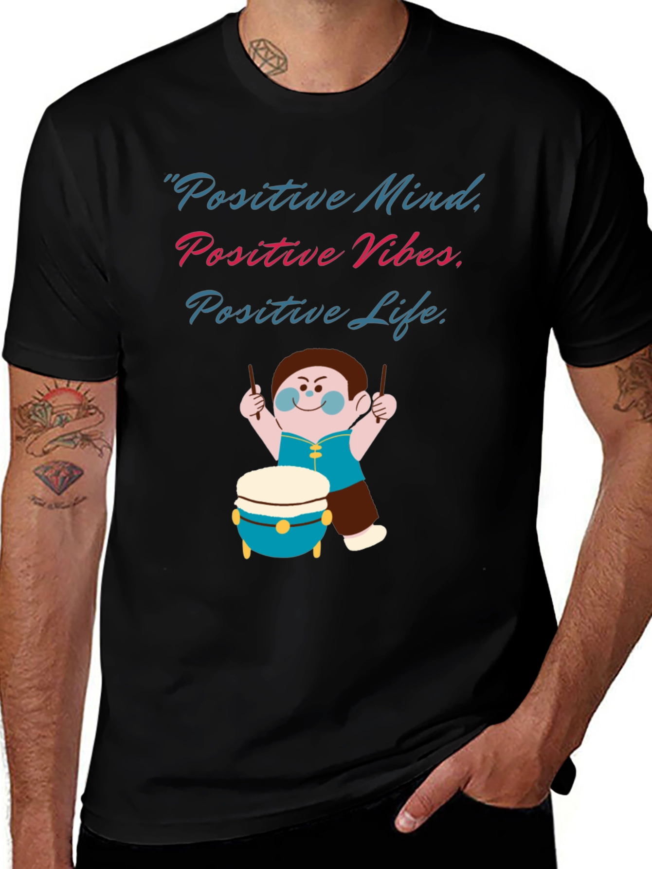 Variant 26 of Positive Vibes Graphic Tee - Black Crew Neck T-Shirt