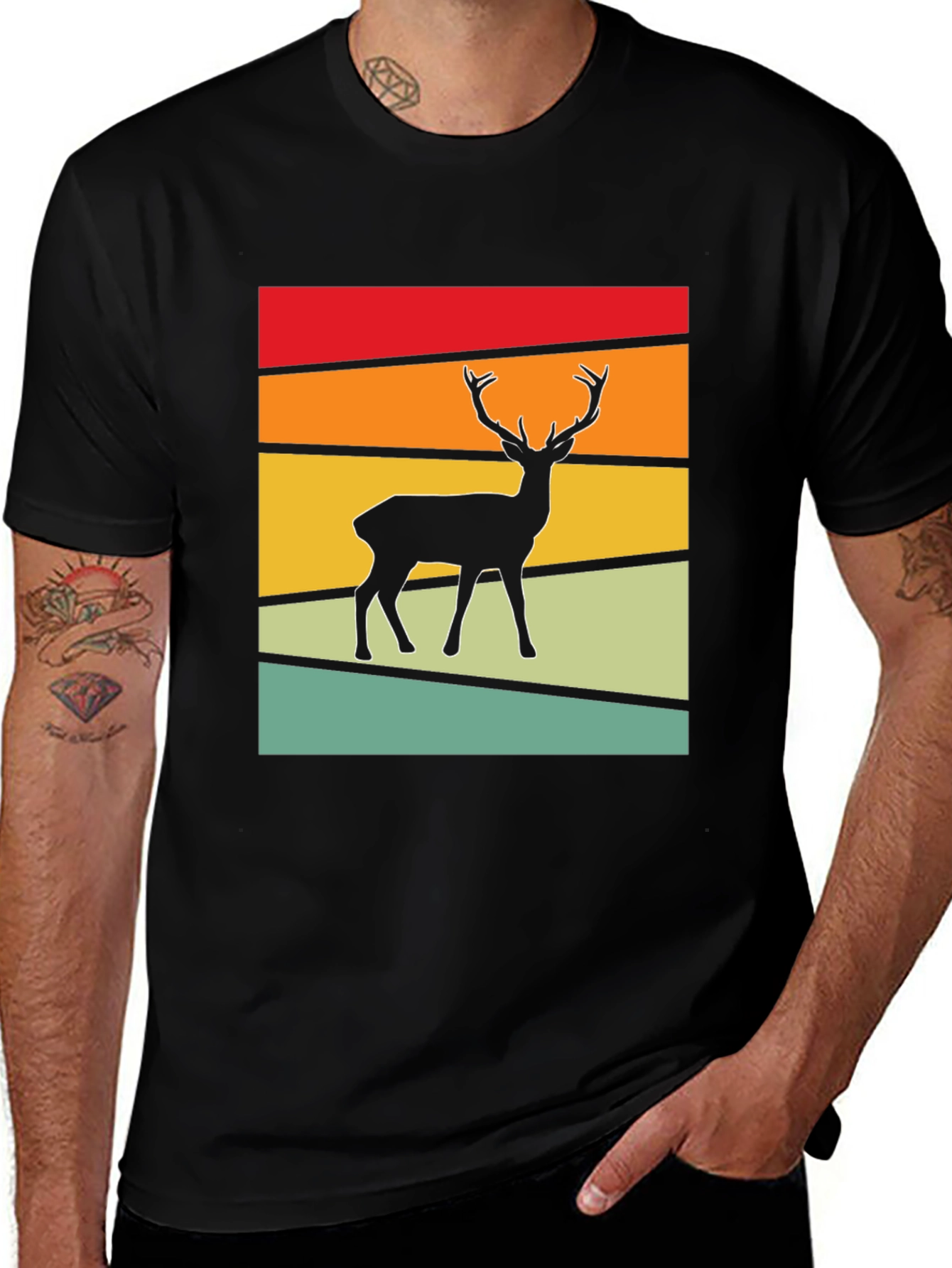 Variant 16 of Retro Deer Silhouette Graphic Tee - Black