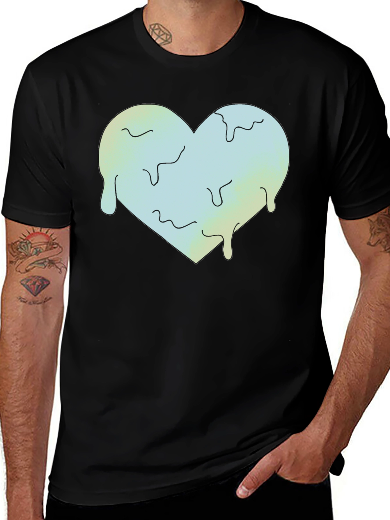 Black Melting Heart Graphic Tee - Black Crew Neck main image