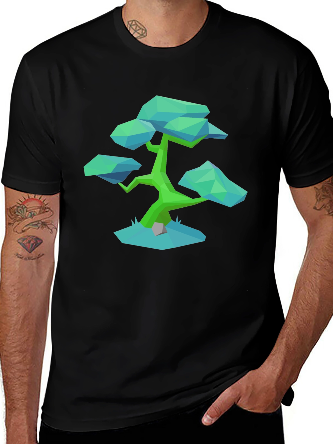 Variant 9 of Geometric Bonsai Tree Graphic Tee - Cool Casual Style