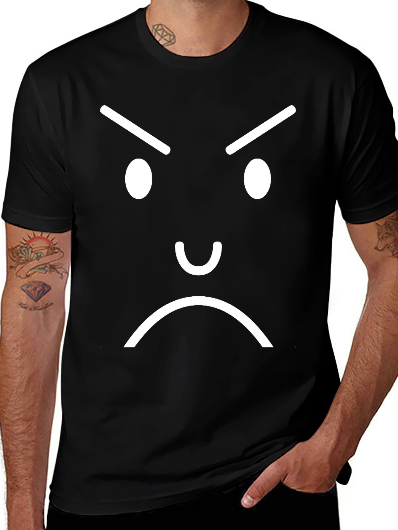 Variant 6 of Angry Face Graphic Tee - Black Cotton T-Shirt