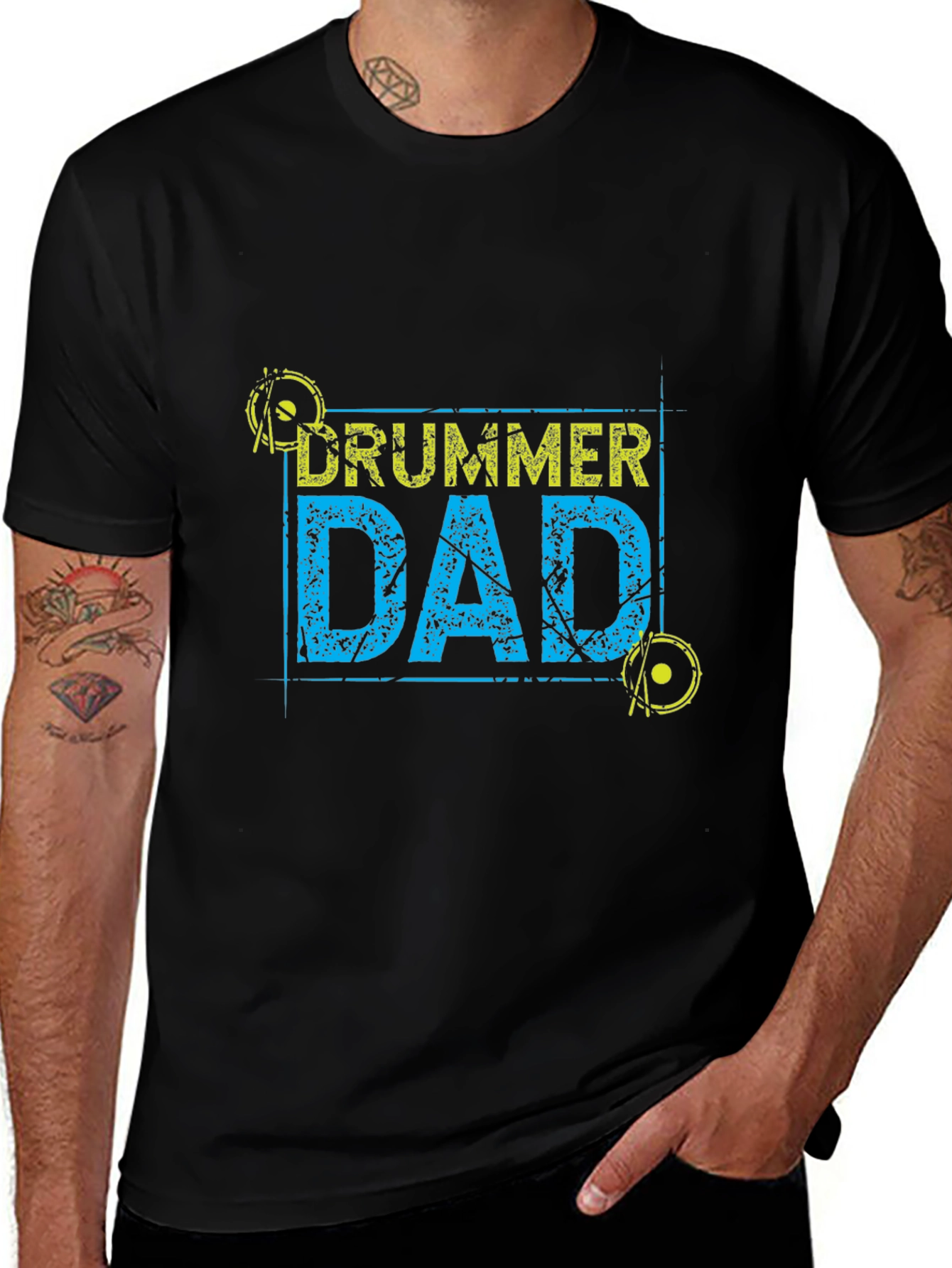 Drummer Dad Graphic T-Shirt - Black Casual Tee