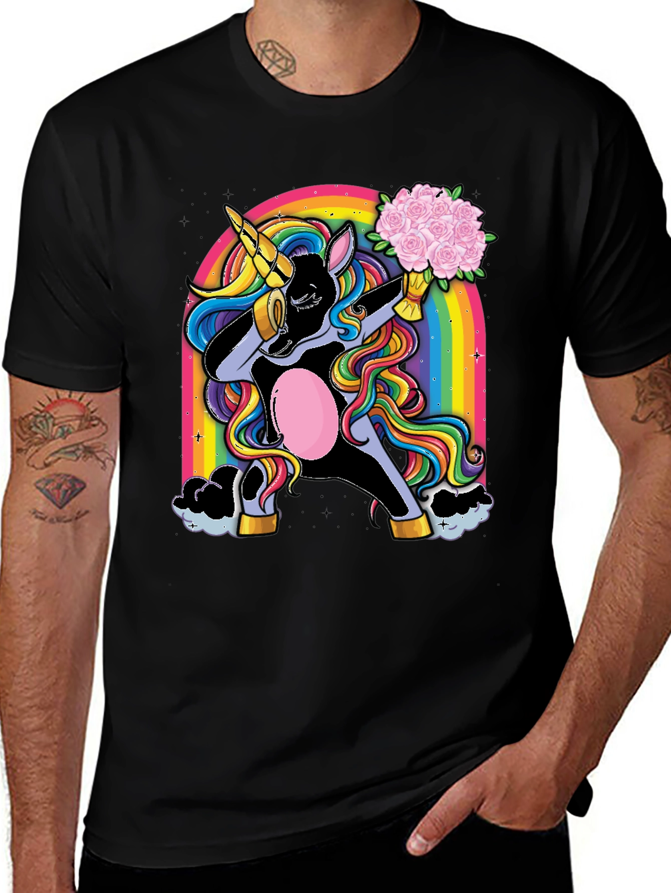 Variant 24 of Dabbing Unicorn T-Shirt - Rainbow & Flowers