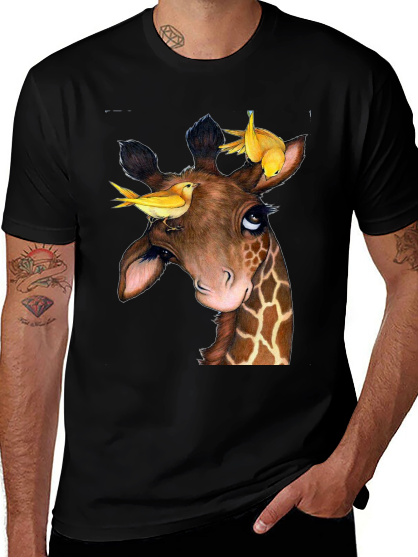 Variant 30 of Giraffe & Birds Graphic Tee - Unique Animal Design
