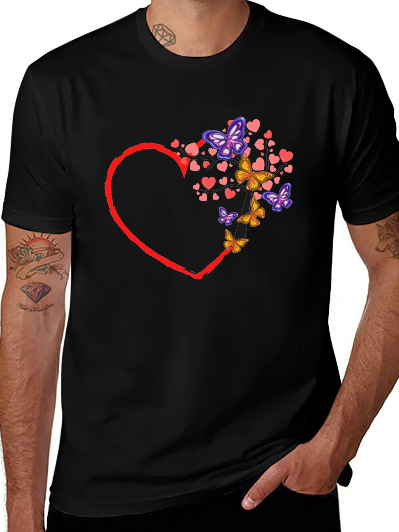Heart & Butterfly Graphic Tee - Trendy Casual Top
