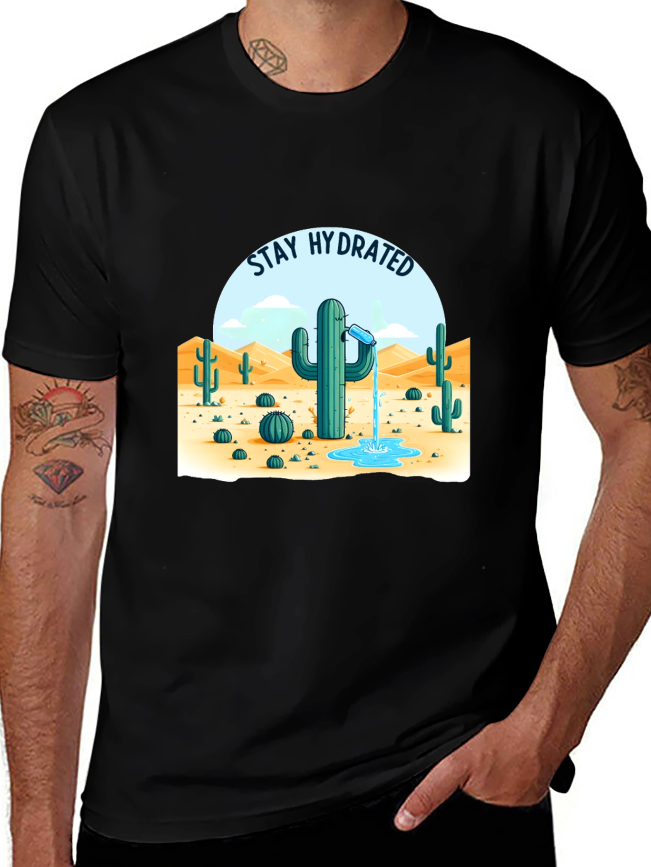 Stay Hydrated Cactus T-Shirt - Black