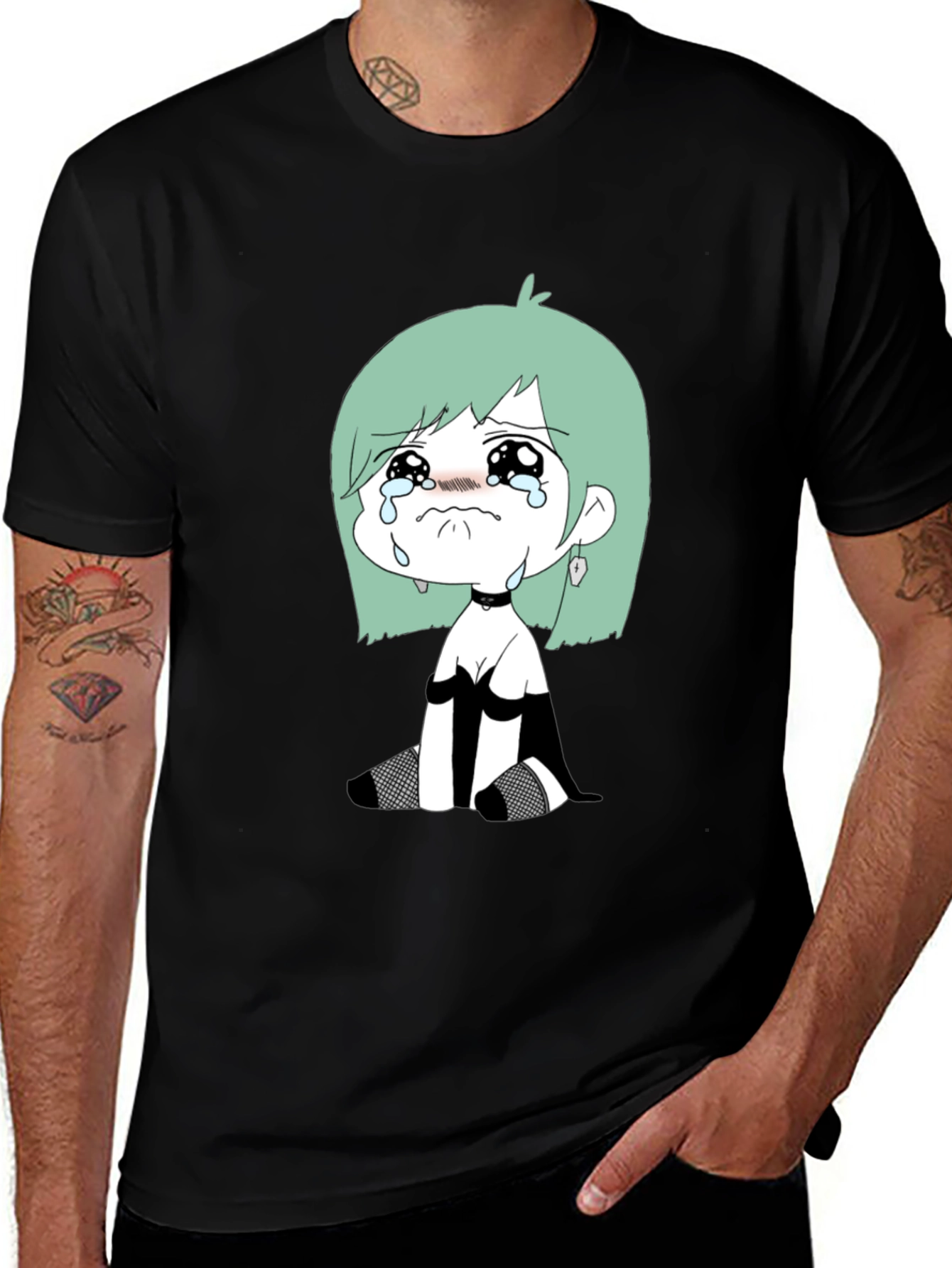Variant 19 of Emotional Cartoon Girl Graphic Tee - Black
