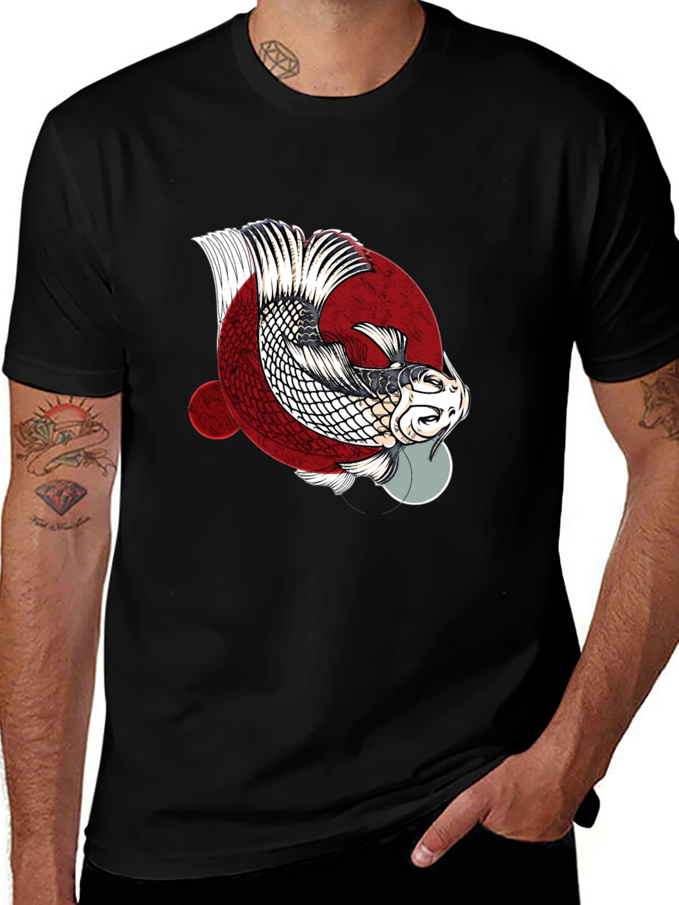 Variant 12 of Koi Fish Graphic Print Crew Neck T-Shirt